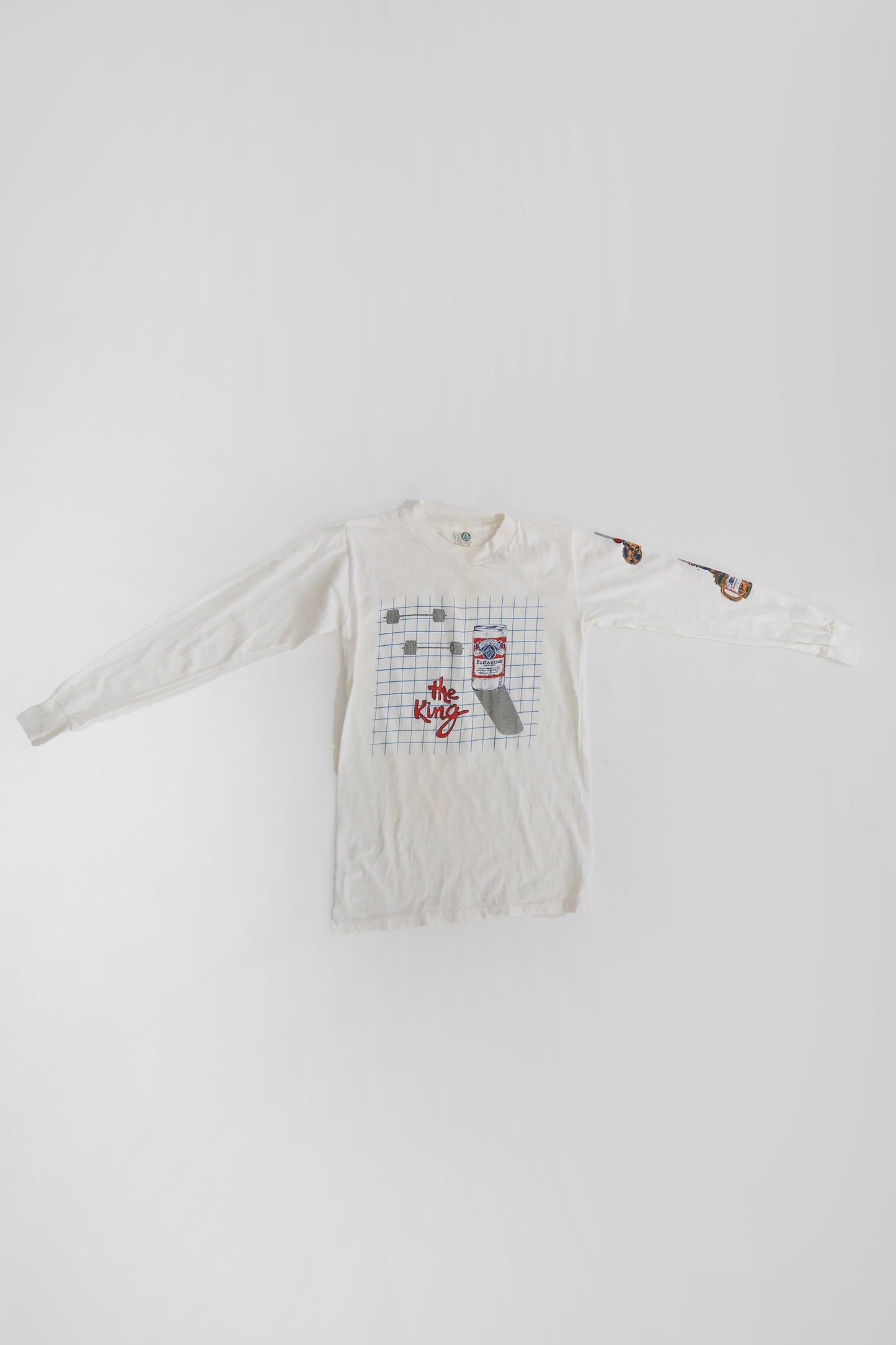 Vintage 80s Budweiser KING OF BEERS 12oz curls long sleeve T - shirt | 1980s Budweiser single stitch tee