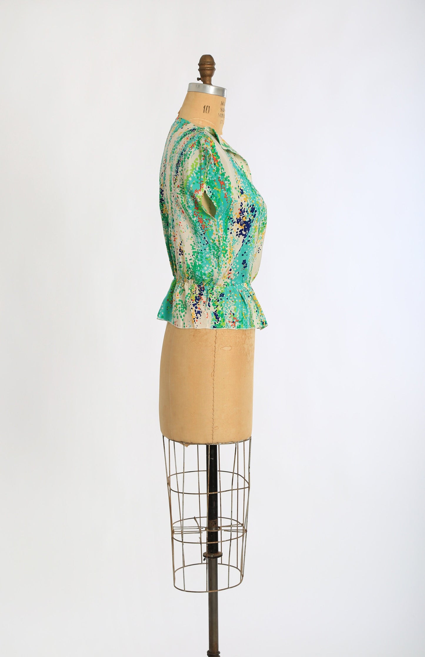 Vintage 70s rainbow silk peplum blouse