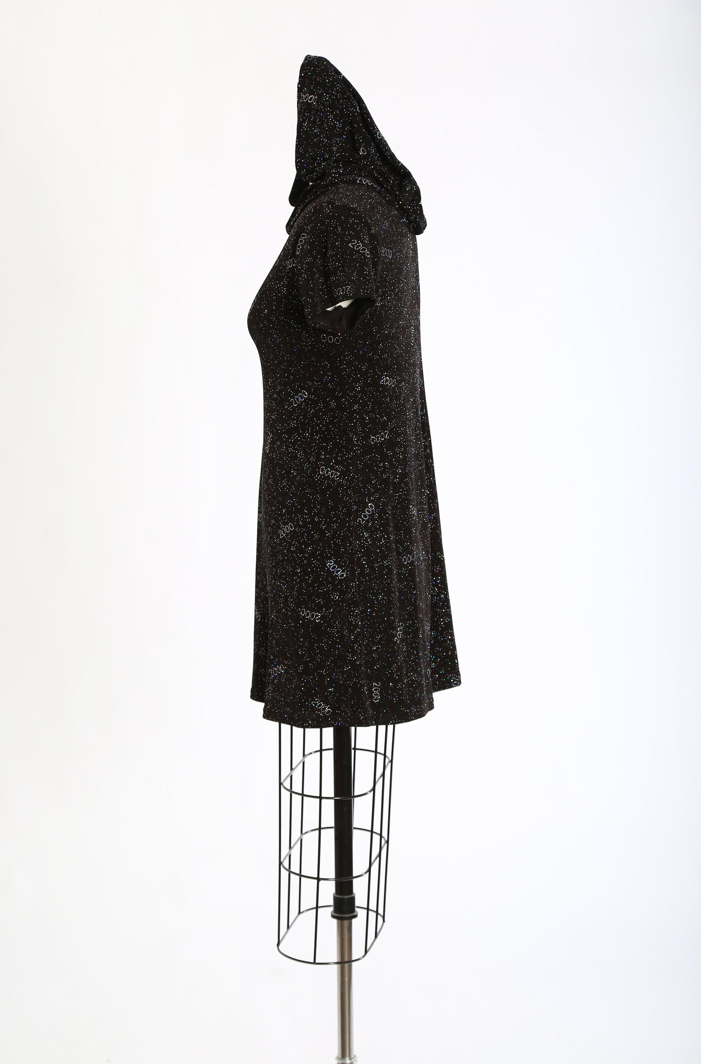 Y2K hooded mini dress | Vintage 2000 New Year Eves stretch mini dress