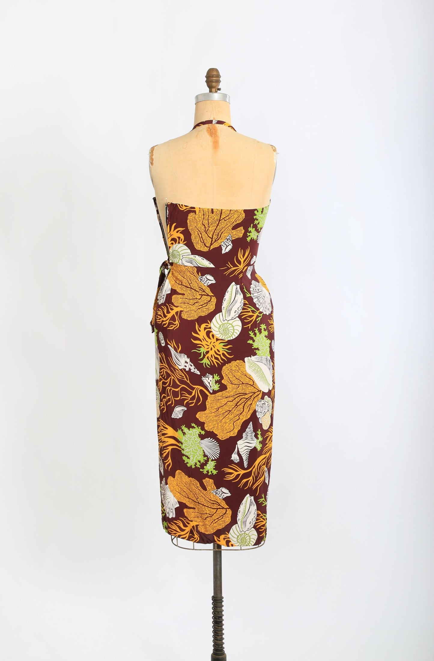 40s Kamehameha dress | Vintage 1940s tropical Hawaiian underwater rayon wiggle dress
