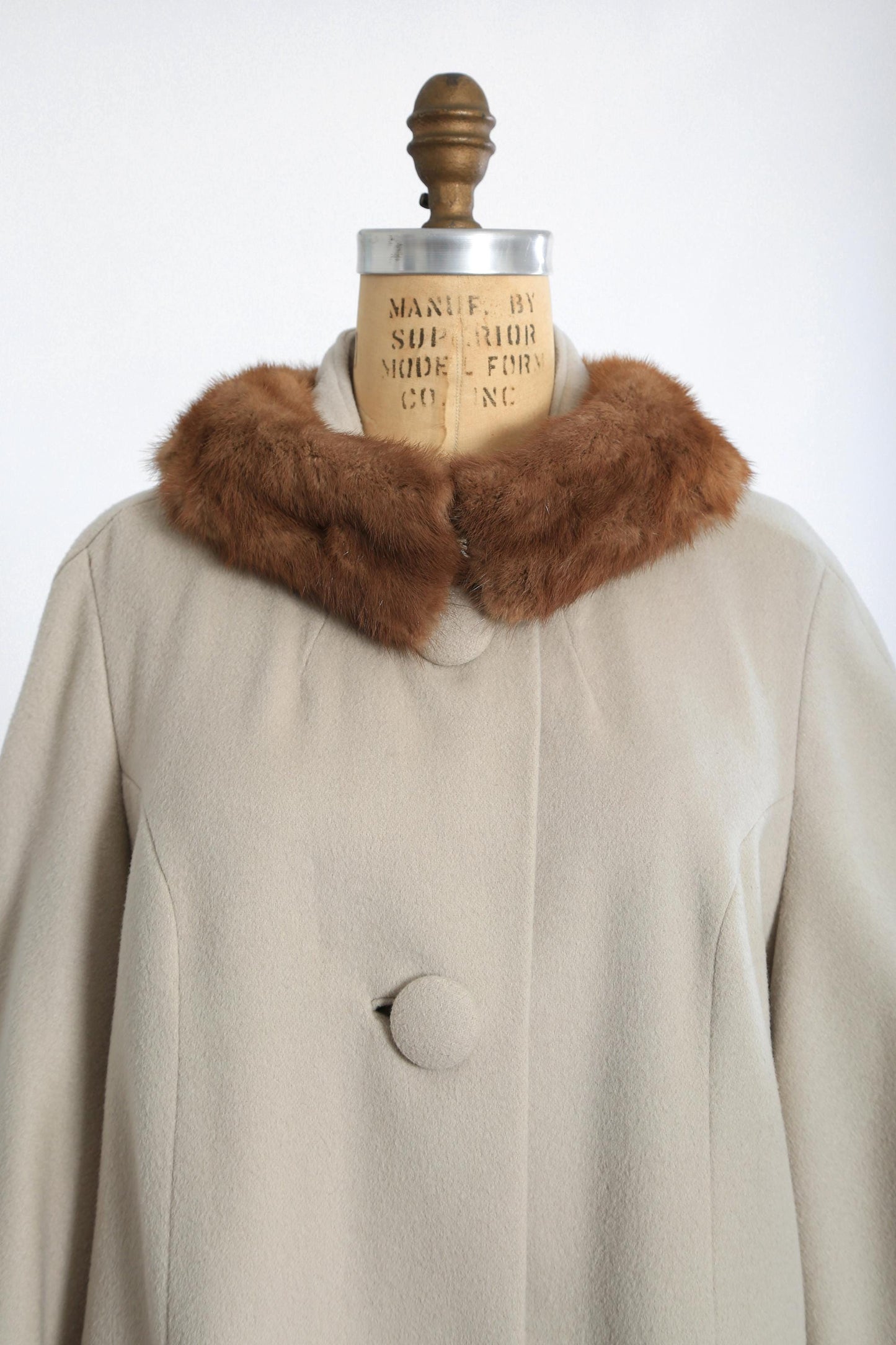 50s grey beige wool mink collar fur coat | Vintage 1950s BOND'S Fifth Avenue coat