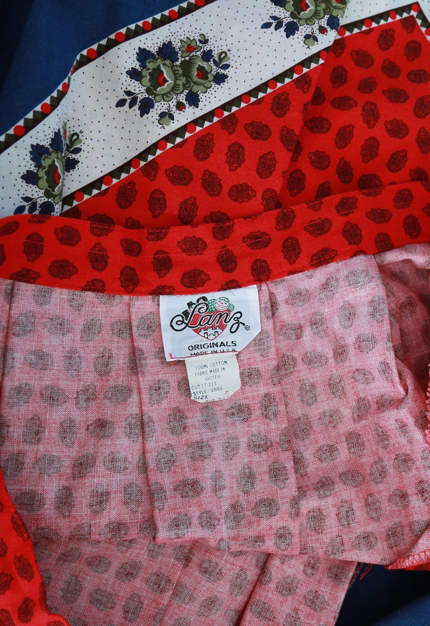 Lanz floral skirt | Vintage 50s 60s red, white and blue floral cotton skirt