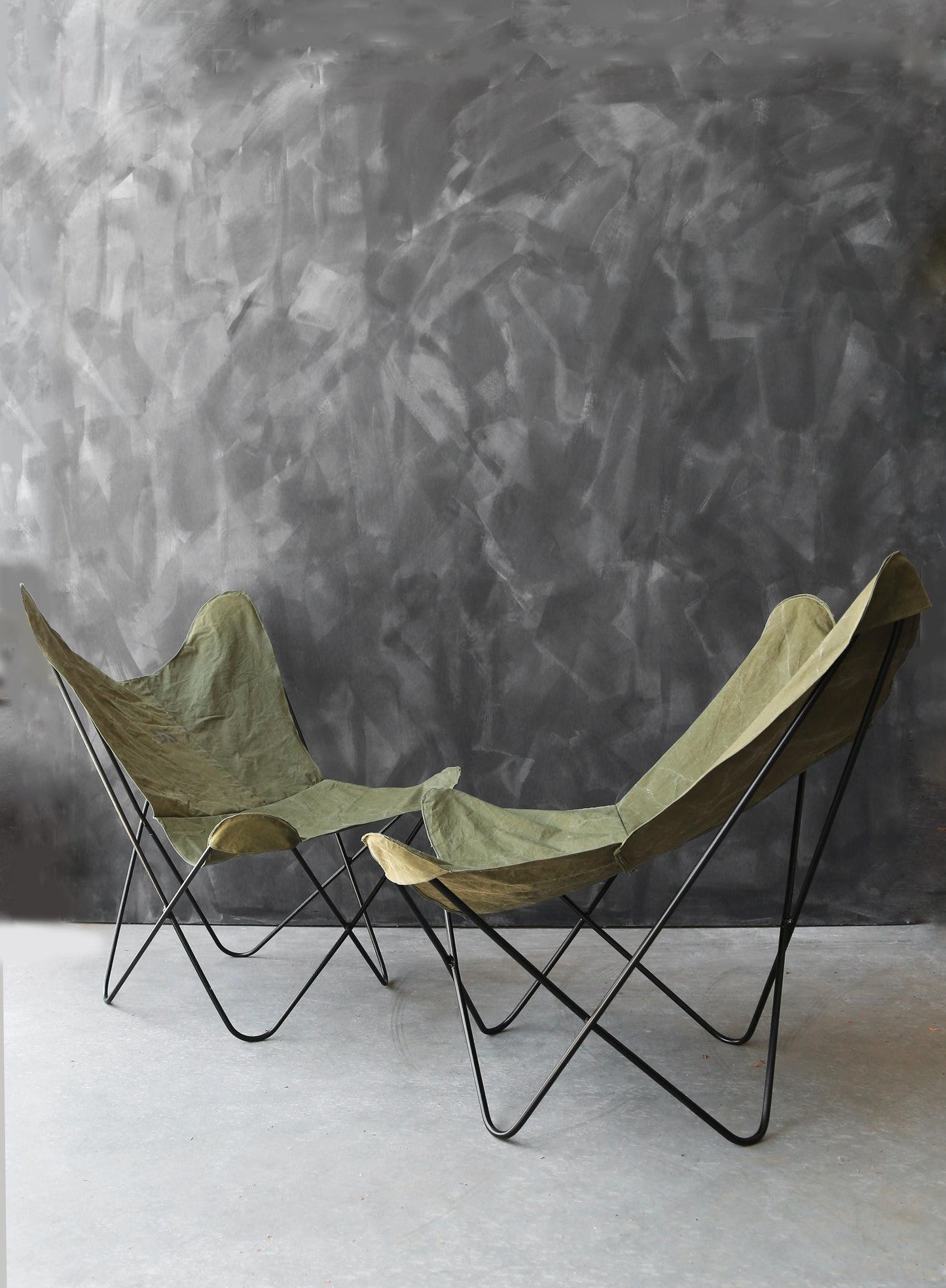 Mid Century Modern 1960s BKF Hardoy for Knoll Butterly chairs US Military canvas covers