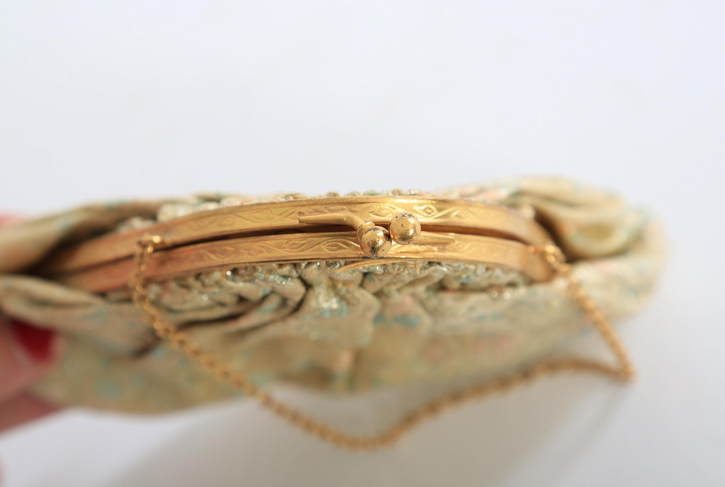 Vintage 40s metallic gold Brocade floral purse