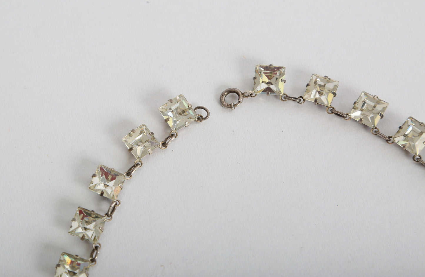 40s Square Cut glass Necklace | Antique Vintage 1940s delicate sterling silver jeweled necklace | Wedding necklace