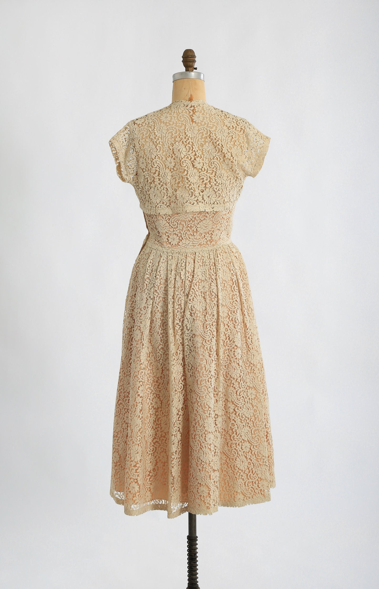 50s nude lace dress | 1950s Lorrie Deb floral lace 2pc dress