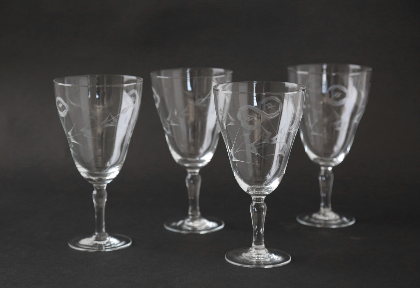 Vintage 30s 40s hand blown etched glasses