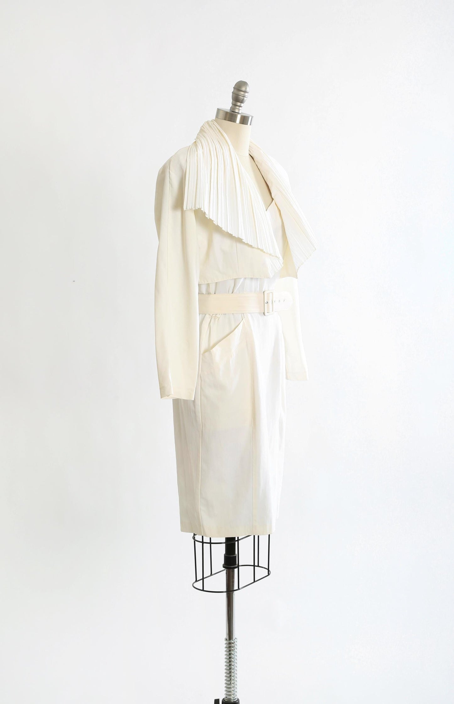 Vintage 80s white 3pc dress cropped bolero jacket | 1980s deadstock SOMA white dress pleated jacket