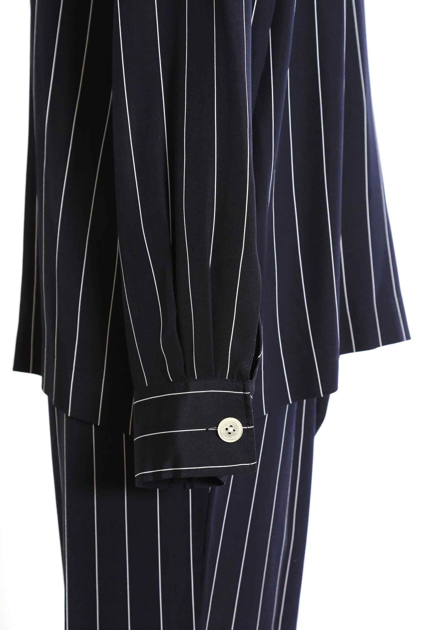 Ralph Lauren silk set | Vintage Ralph Lauren navy blue pin striped silk 2pc Blouse + pants set
