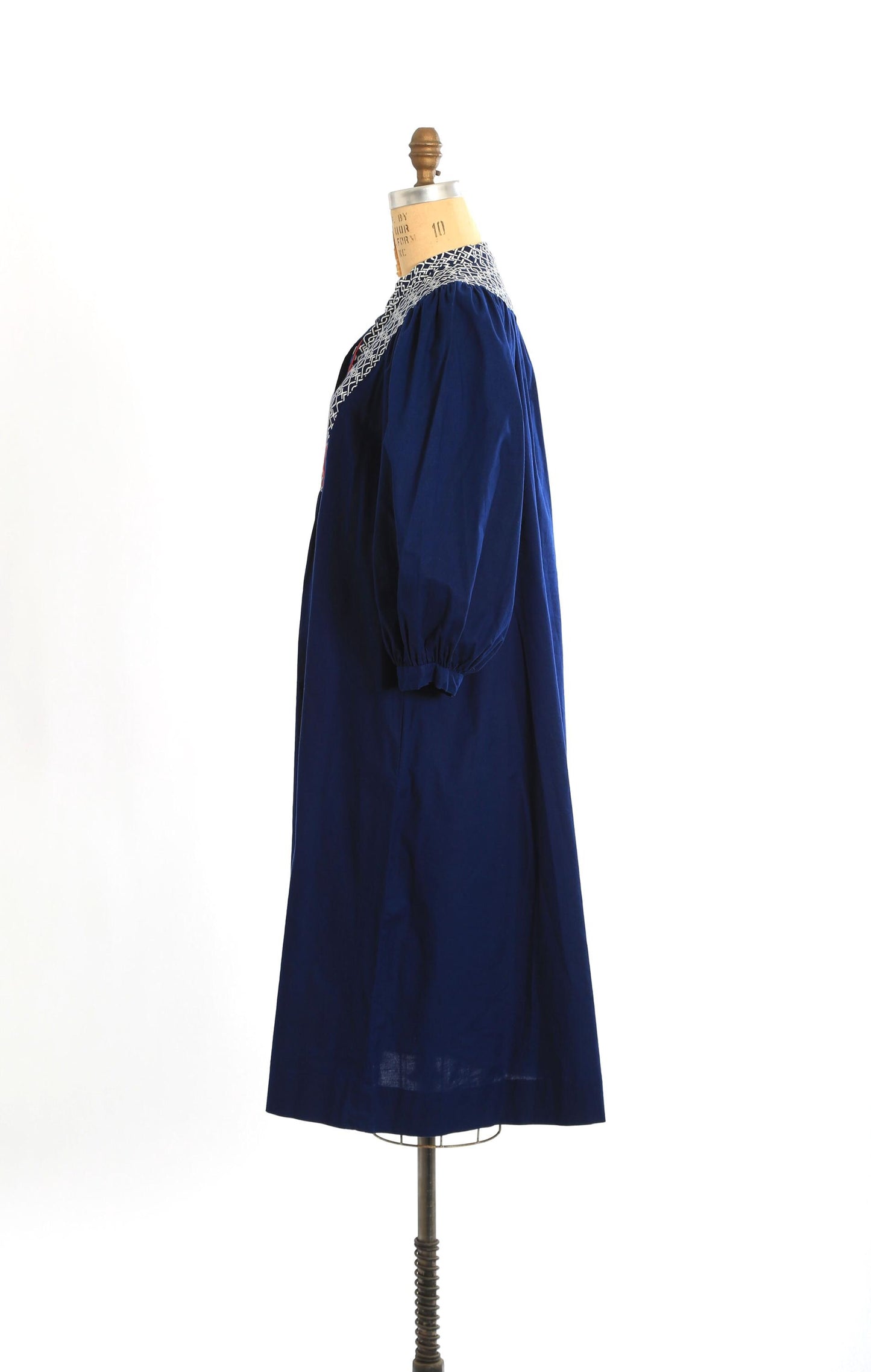 Vintage 70s Navy blue puff sleeve cotton dress
