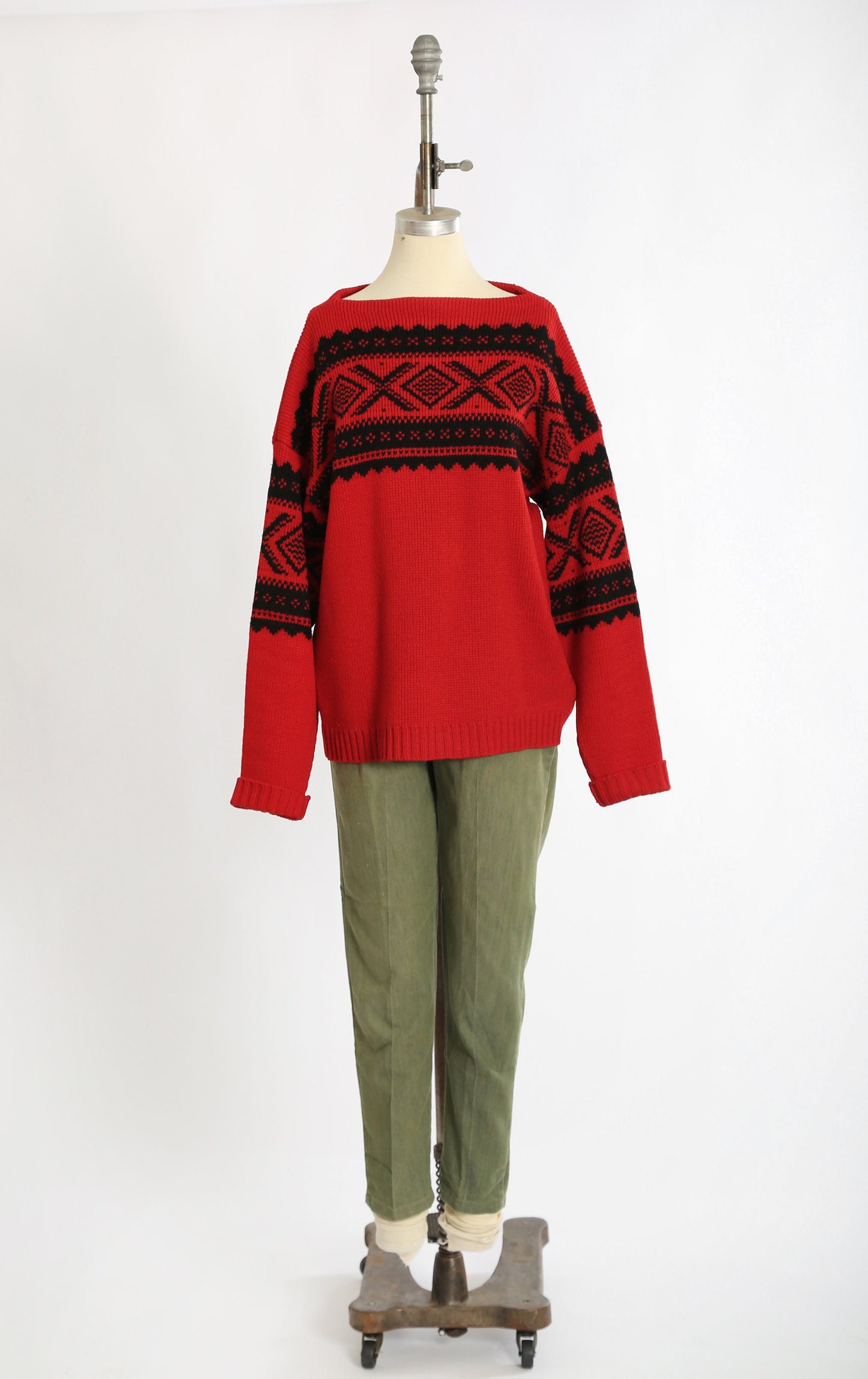 Vintage 60s red southwestern hand knit wool Sweater