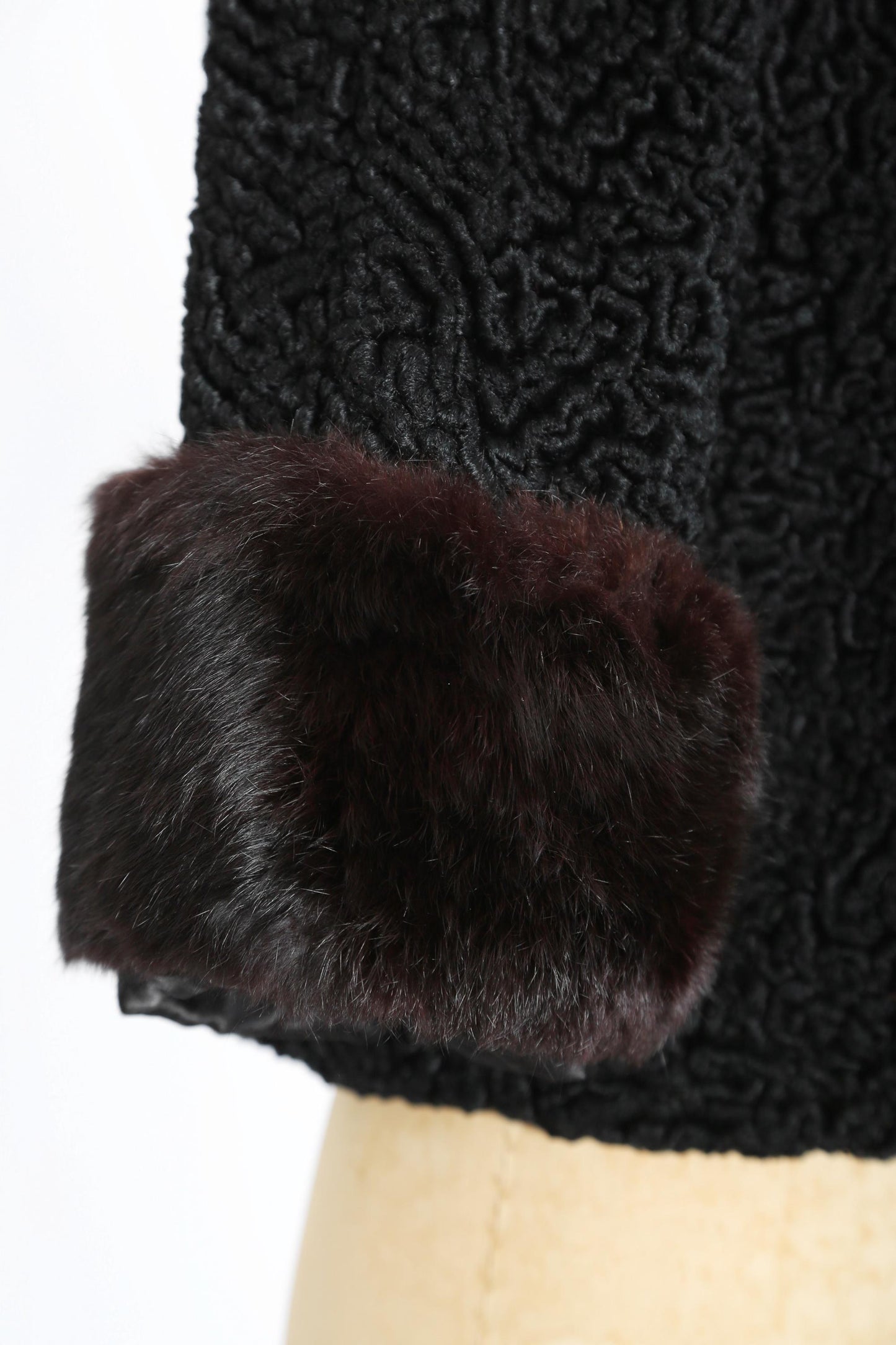 50s faux Persian lamb rabbit fur coat | Vintage 1950s cropped black faux Persian curly Lamb coat + large rabbit fur cuffs