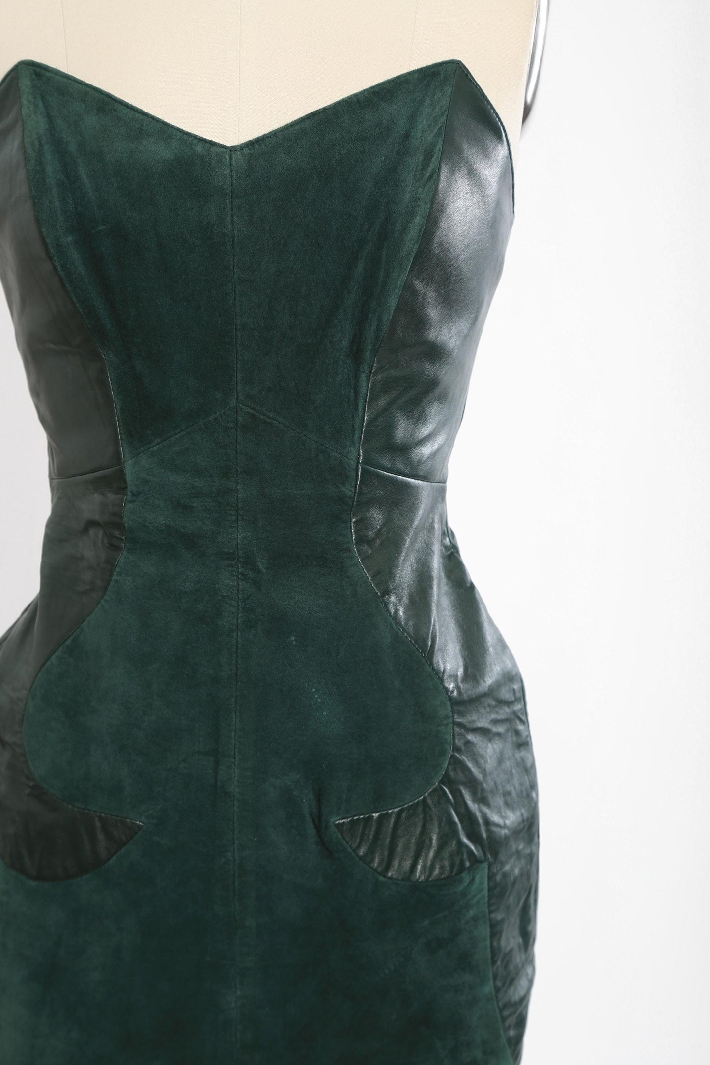 Vintage Micheal Hoban North Beach green leather mini dress + cropped jacket