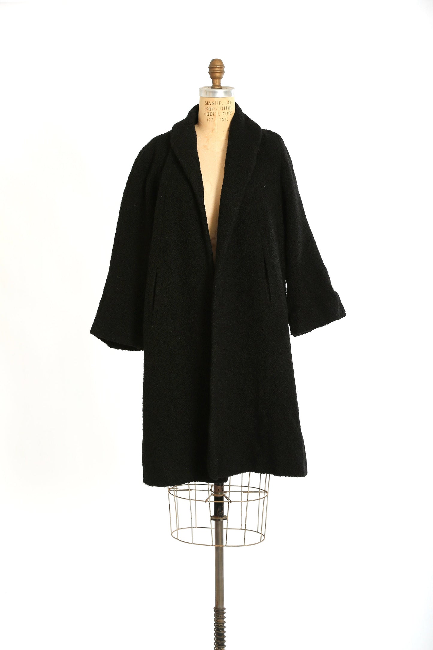 Vintage 50s black boucle wool opera swing coat