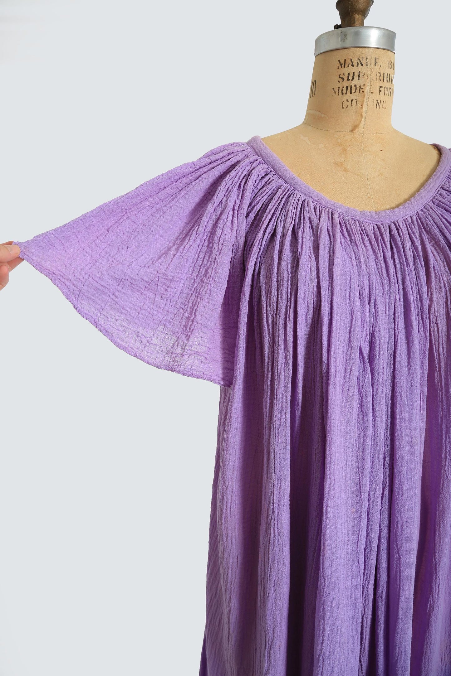 70s Purple Cotton gauze caftan maxi dress