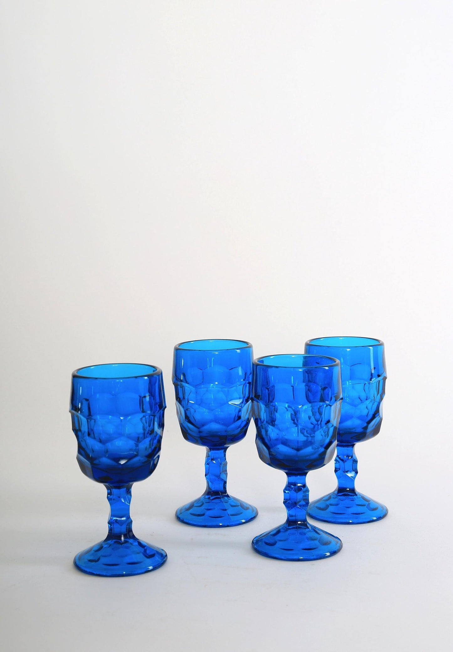 Viking blue Honeycomb Georgian cordial wine glasses set of 4