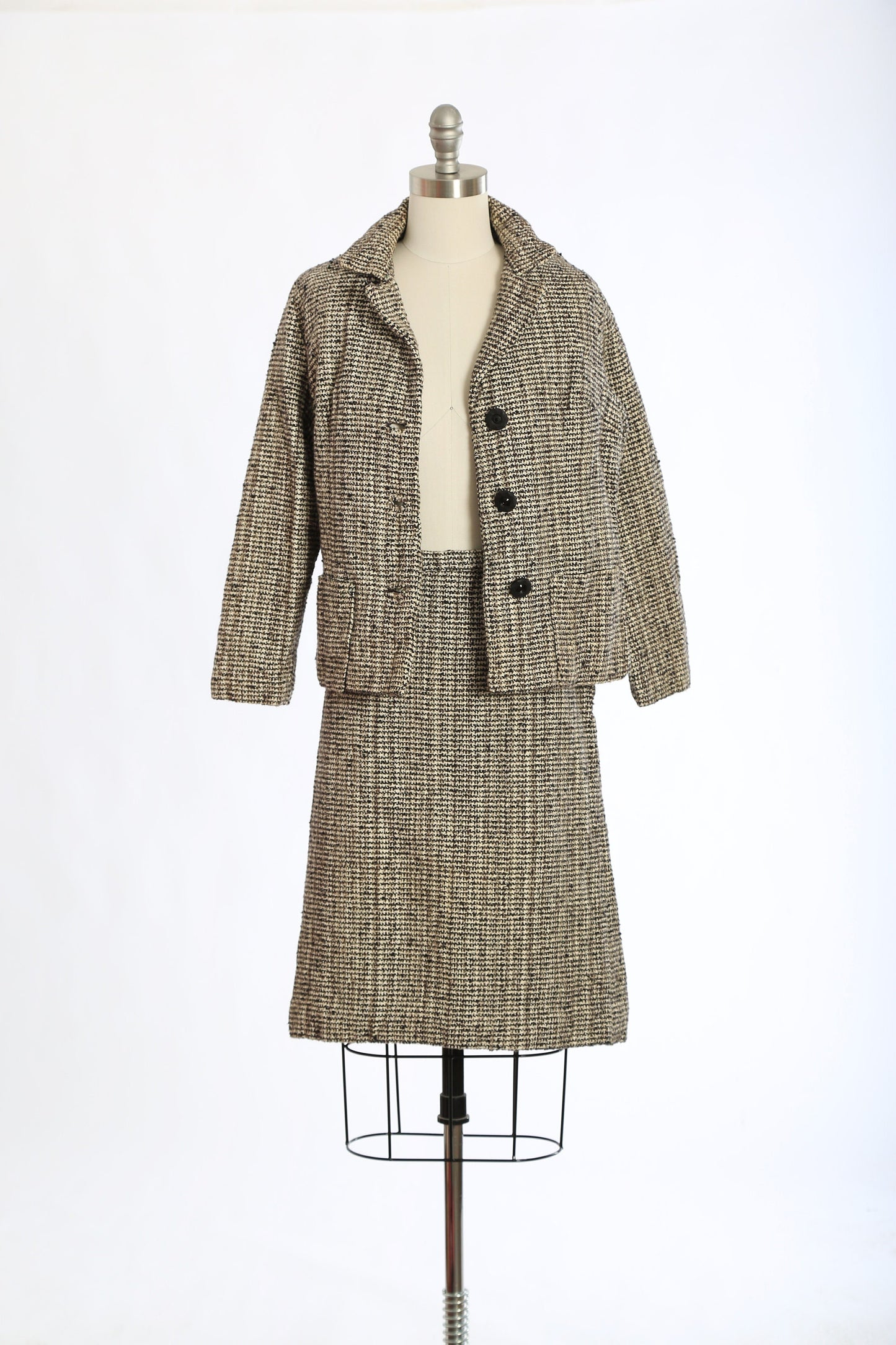 Vintage 50s gray tweed suit | 1950s Mid century Modern 2pc skirt jacket suit