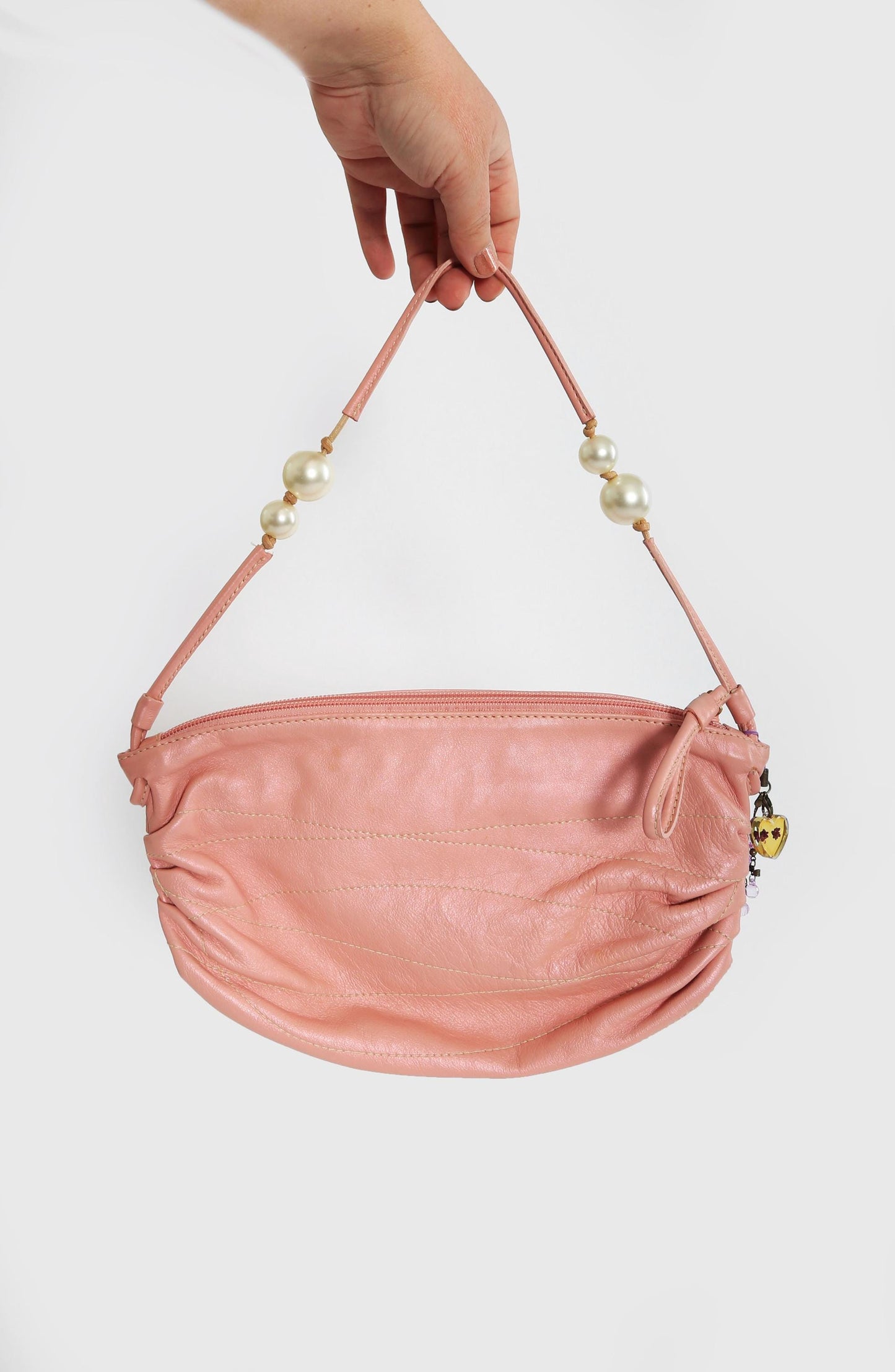 Vintage FURLA Y2K pink leather bead pearl Purse