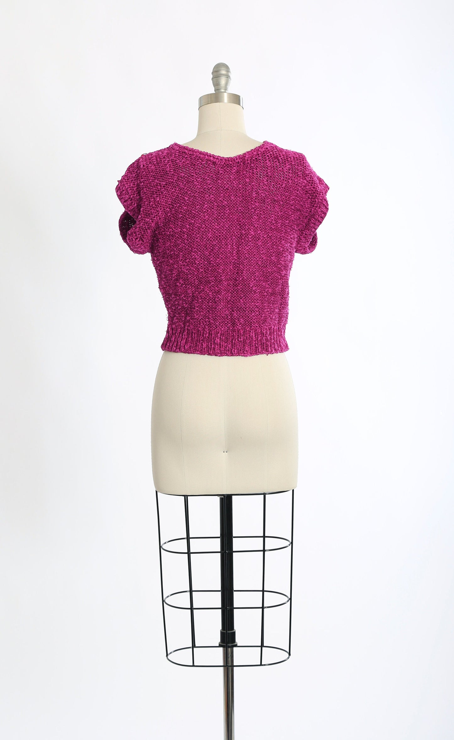 Vintage 80s hand knit bright purple linen cotton cropped sweater