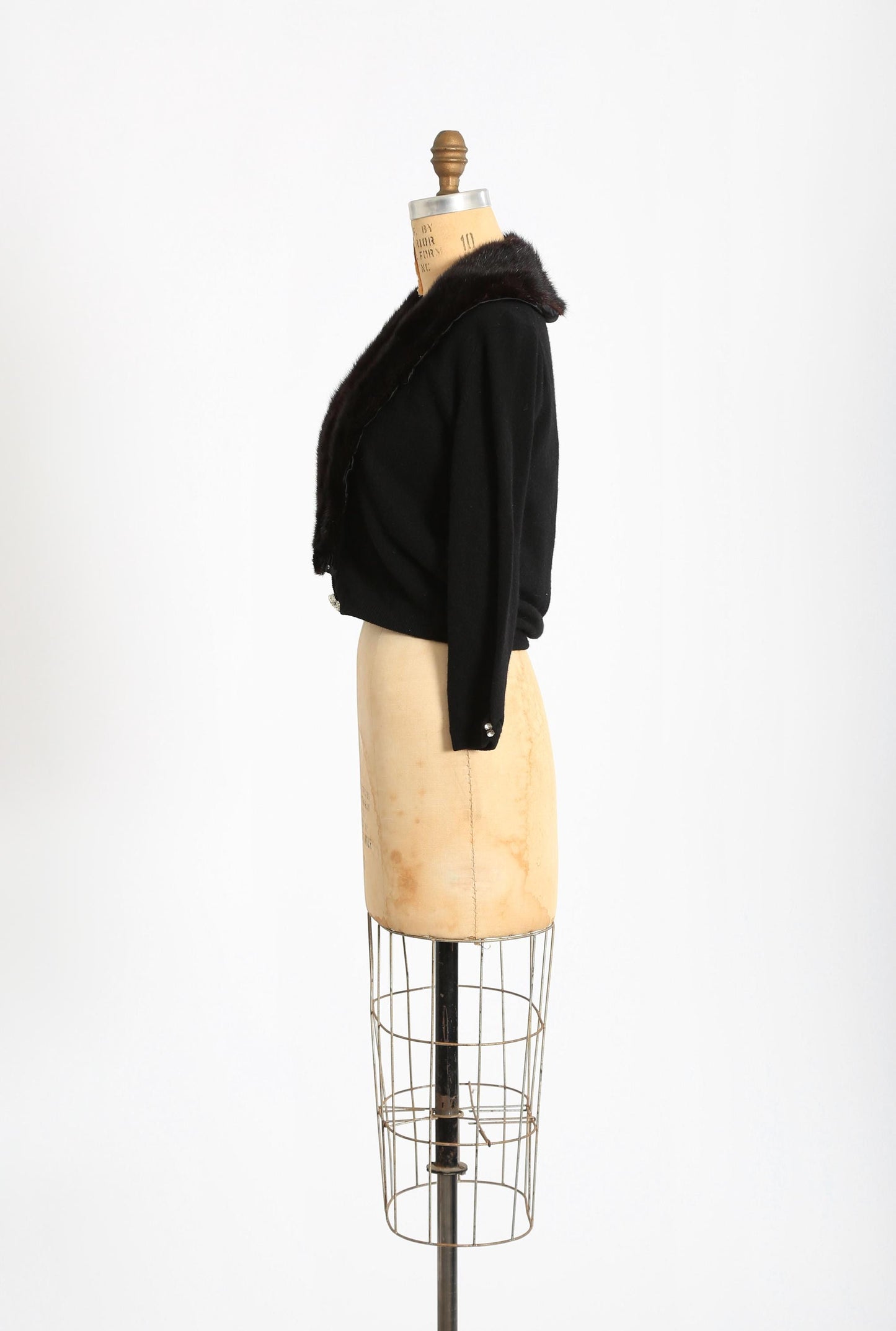 Vintage 50s black Cashmere Mink fur Collar knit cardigan sweater