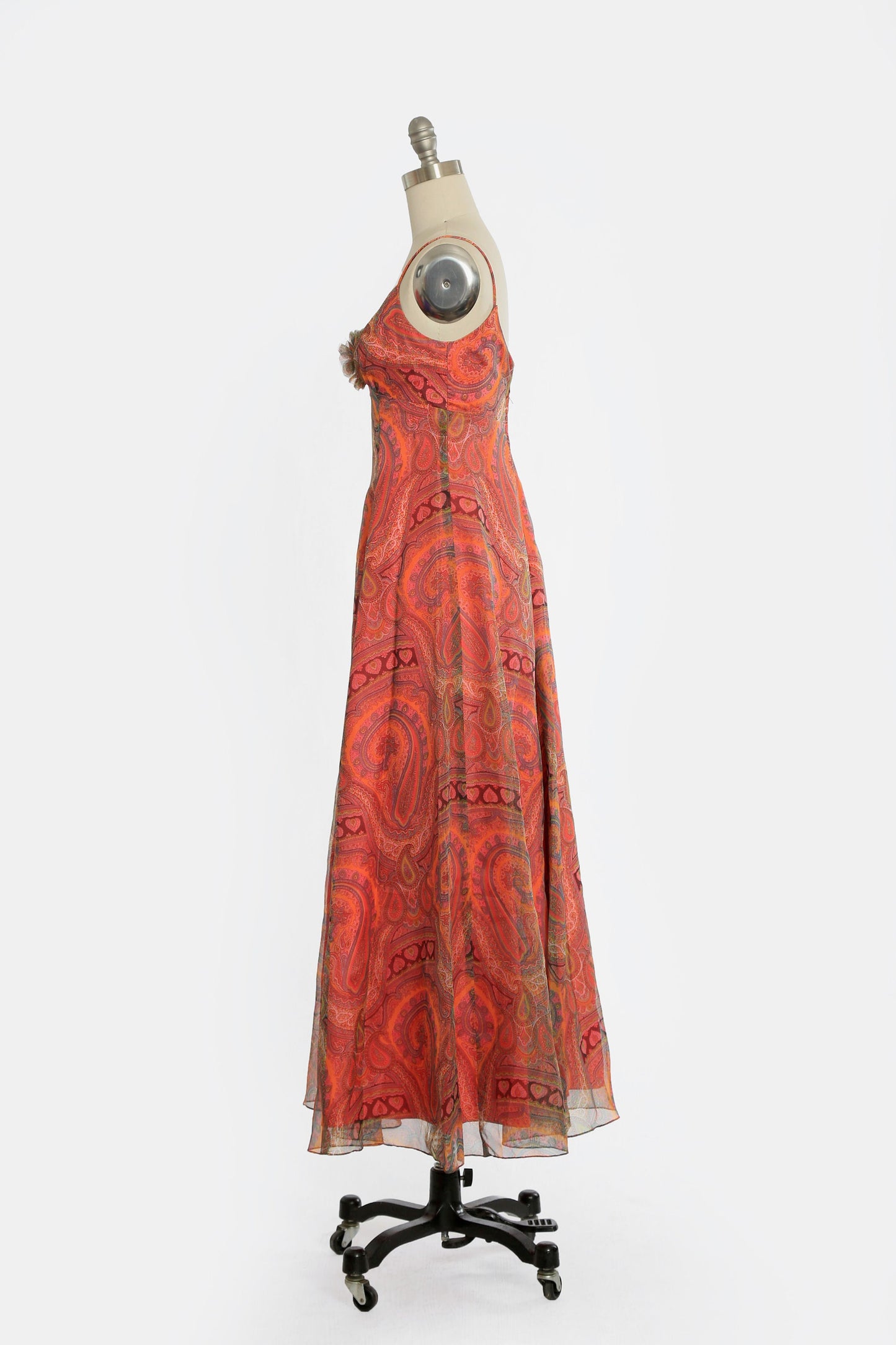 Vintage 70s psychedelic chiffon orange paisley maxi dress