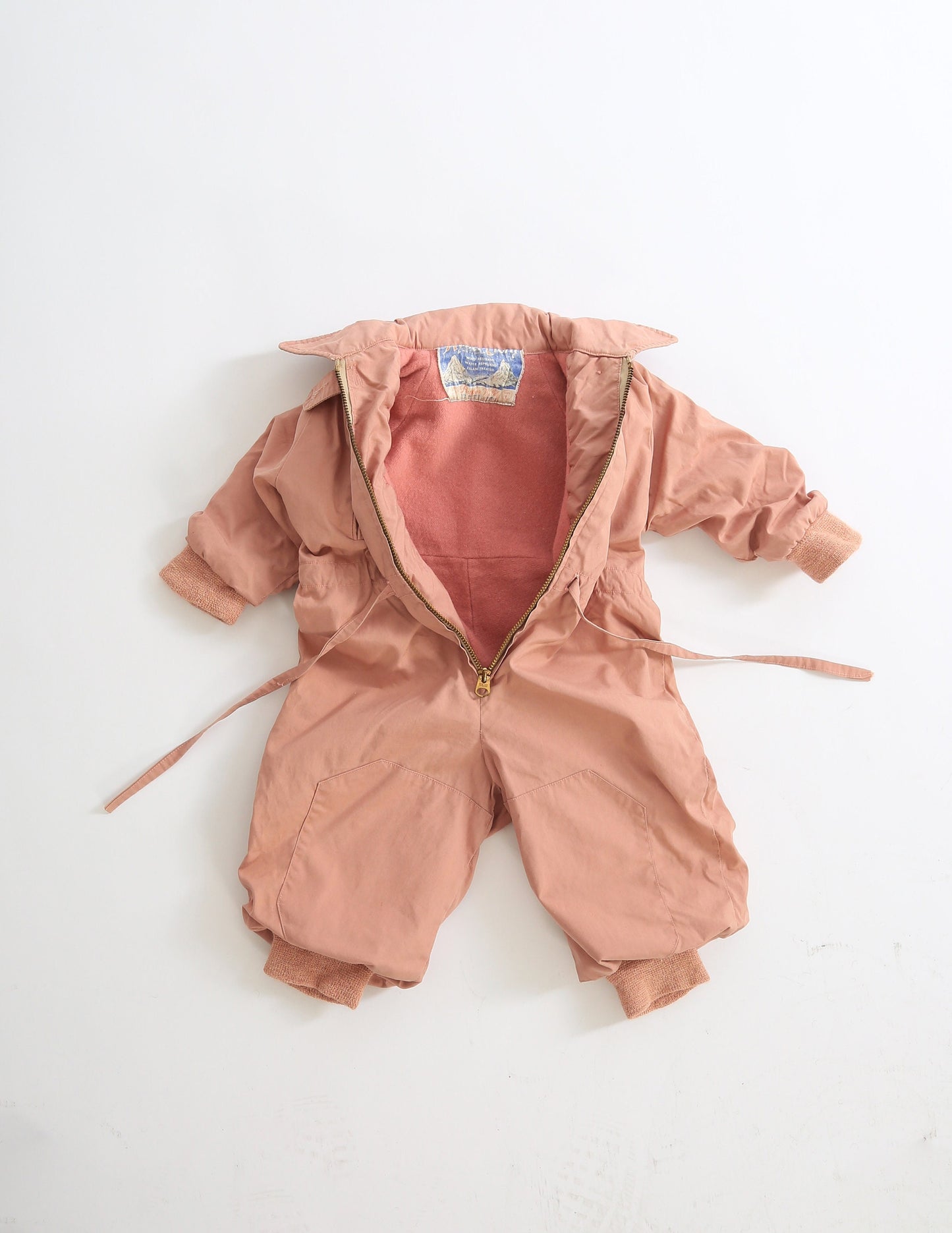Vintage 50s baby snowsuit | 1950s toddler pink wool snowsuit jumpsuit