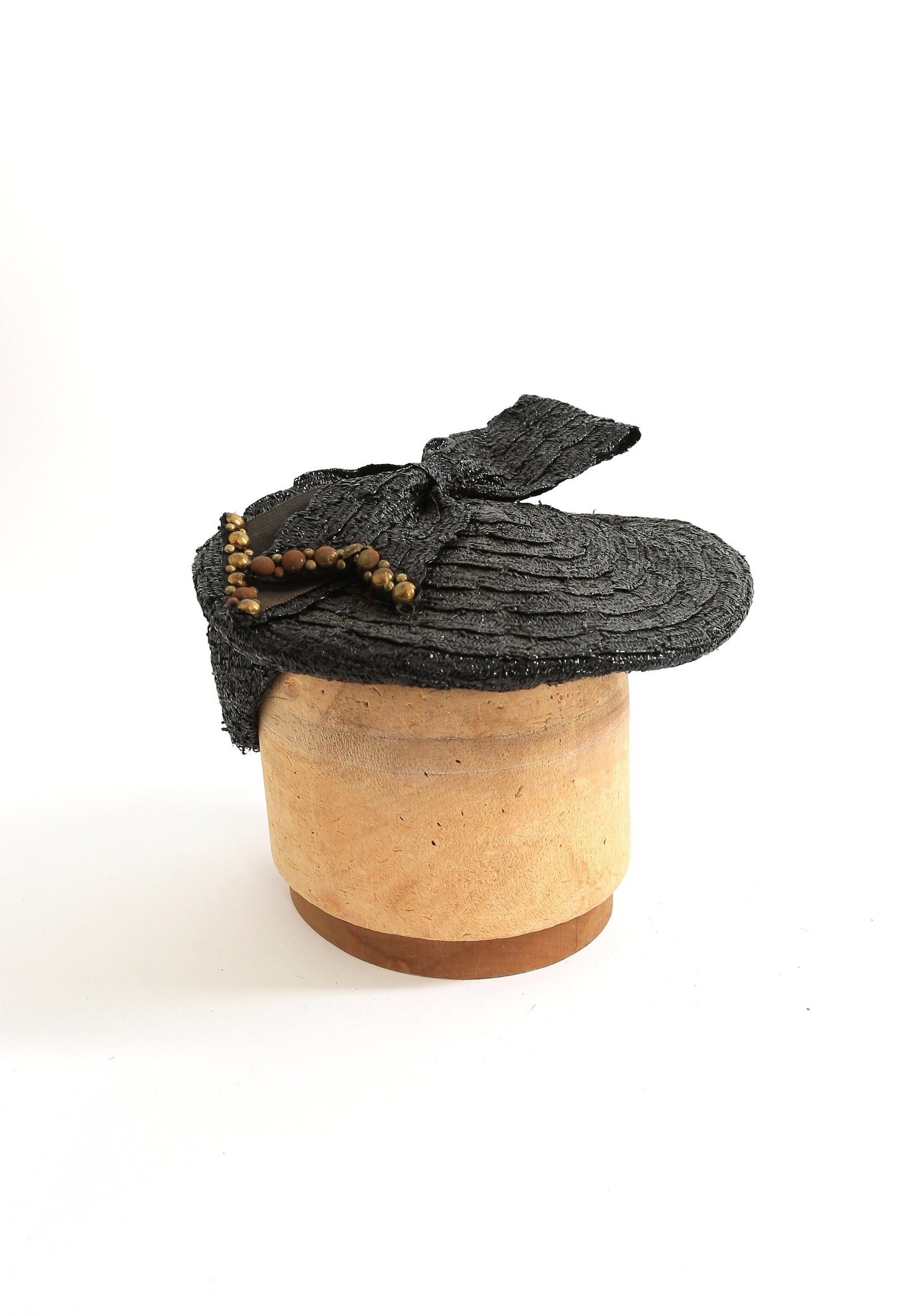 Vintage 1940s black studded straw hat