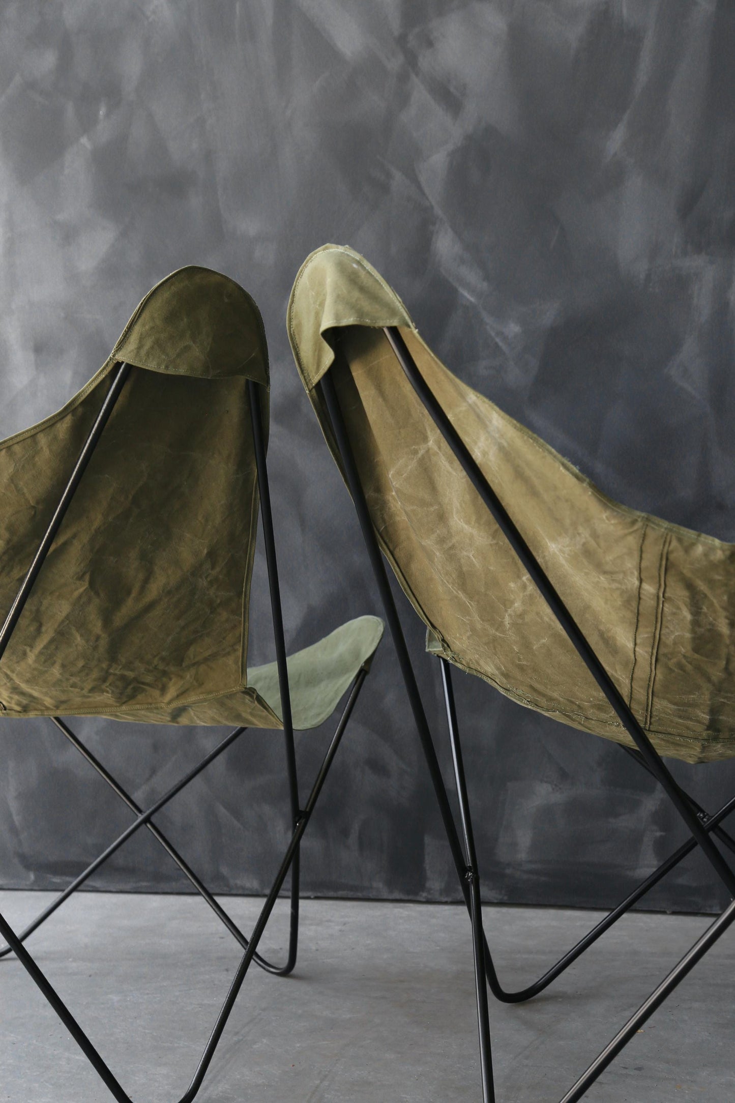 Mid Century Modern 1960s BKF Hardoy for Knoll Butterly chairs US Military canvas covers