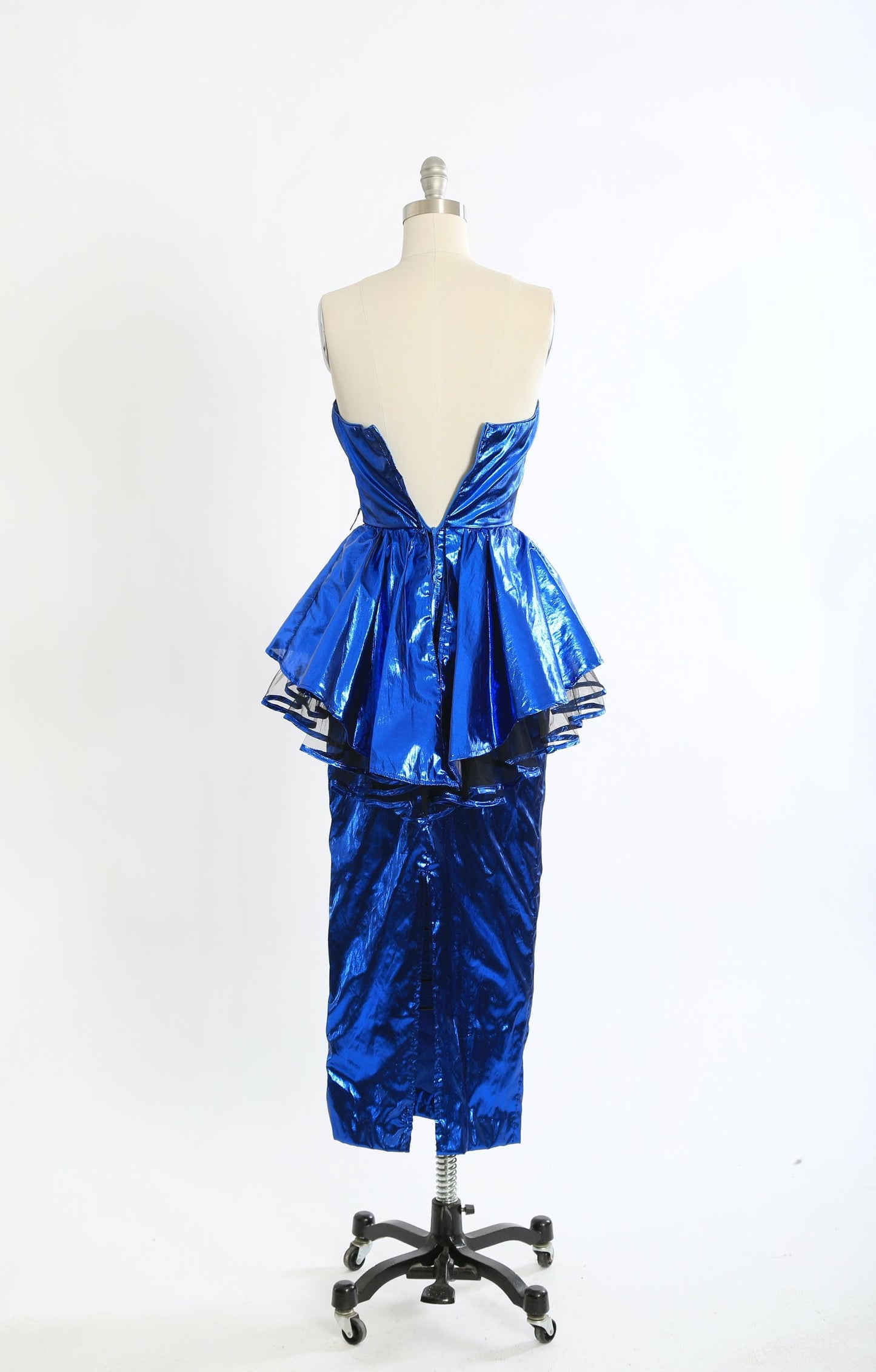 80s mermaid dress | Vintage 1980s metallic blue lame peplum party dress