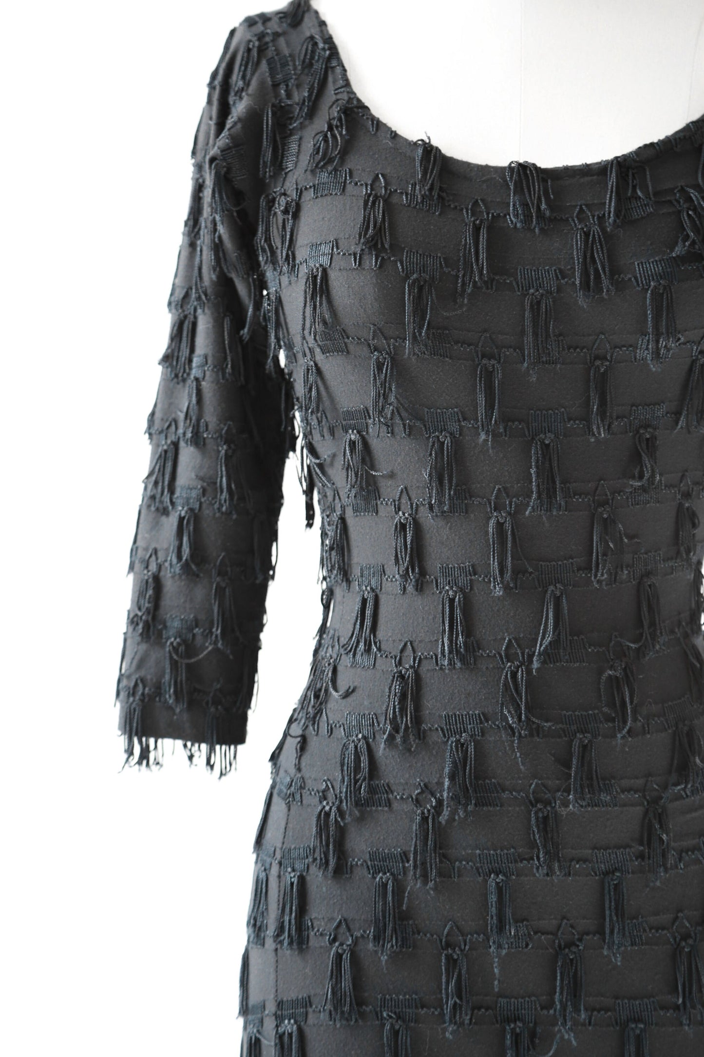 Modet fringe dress | Vintage 80s black fringe bodycon mini dress S