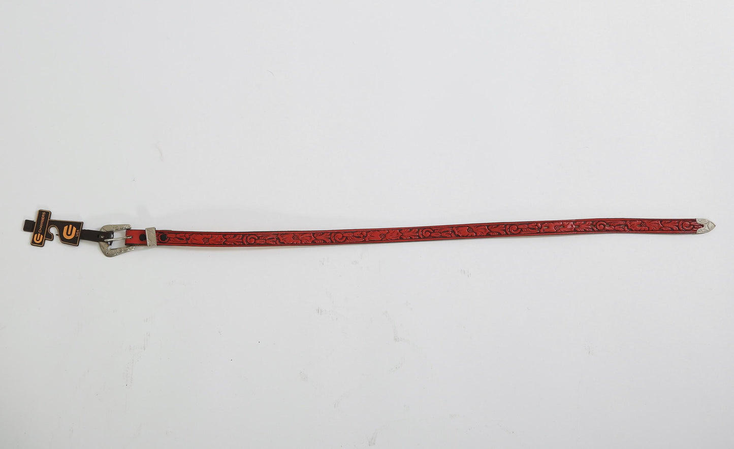Vintage 80s floral red tooled leather belt | Deadstock 1980s western belt