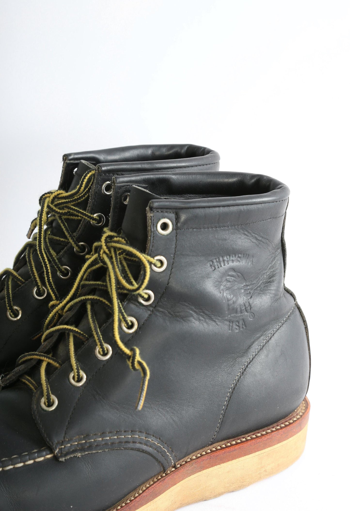 Vintage Chippewa American Made black Leather Moc Toe Boots Sz. 9