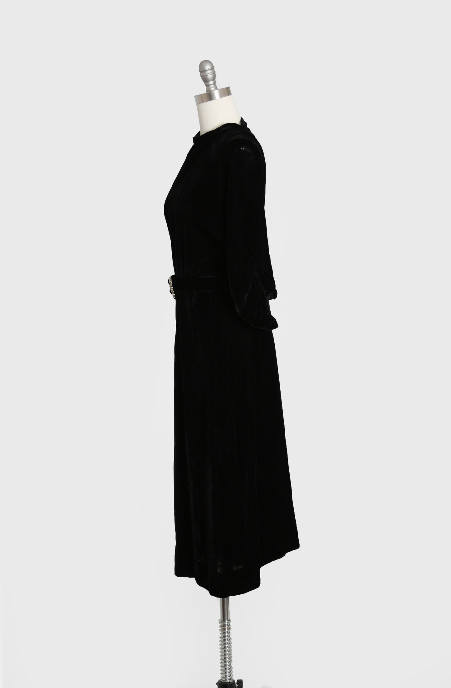 40s black silk velvet dress | Antique Vintage 1940s velvet dress + paste glass belt