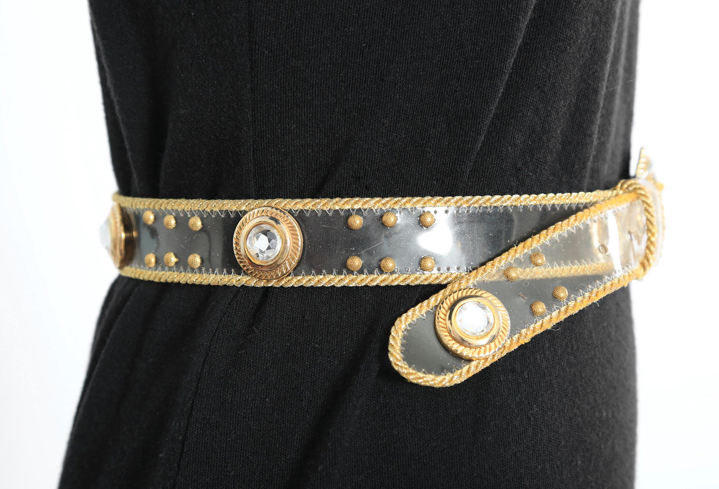 Vintage 80s 90s Clear gold rhinestone belt