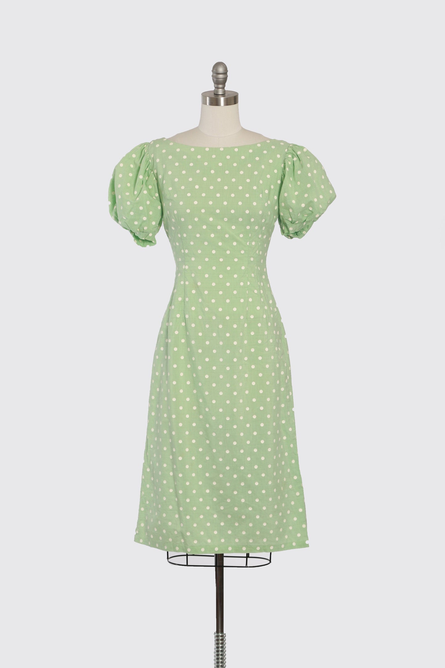 40s puff sleeve dress | Vintage 1940s polka dot mint green dress