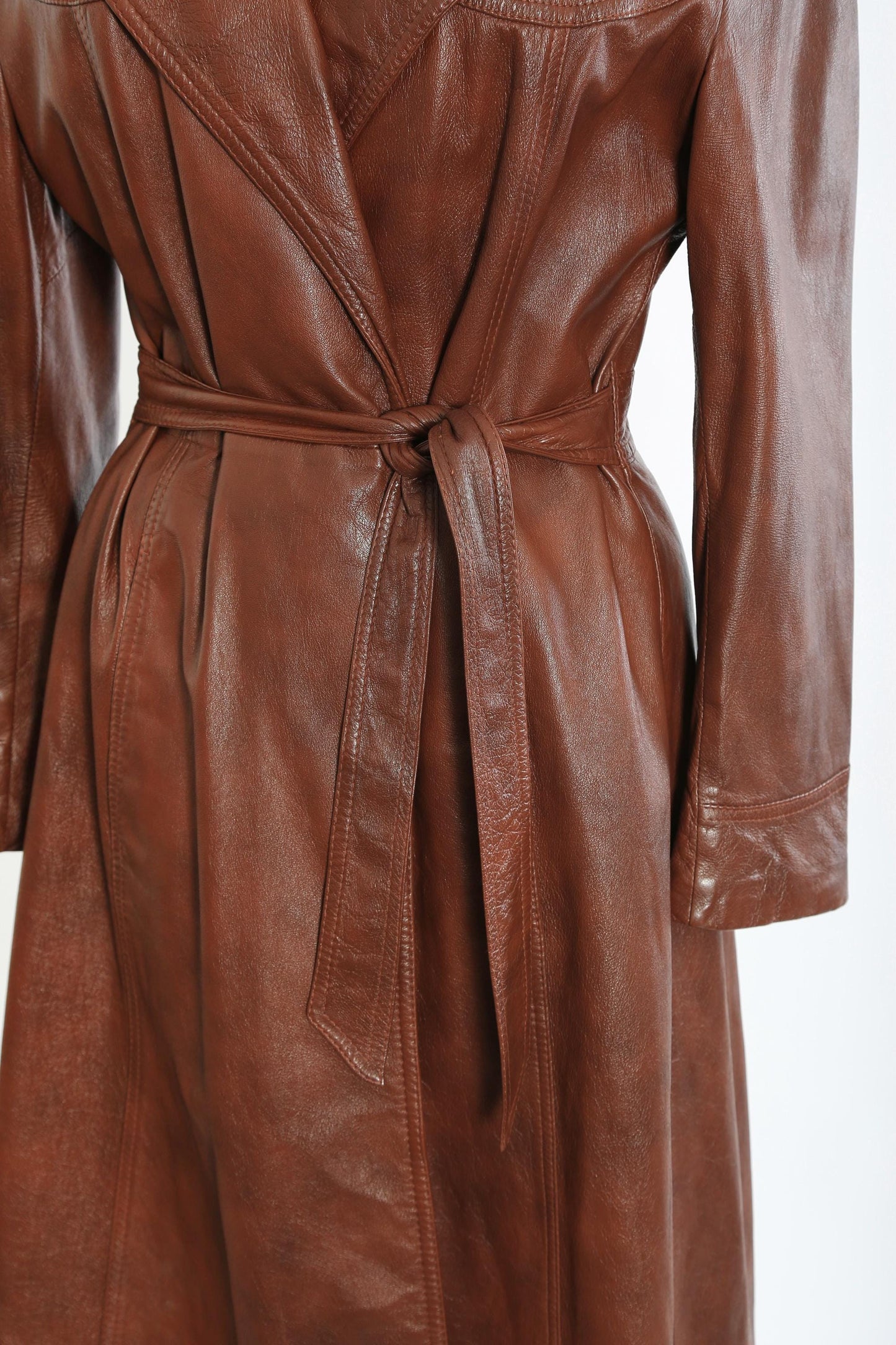 Leather trench coat | Vintage 70s brown leather belted trench coat