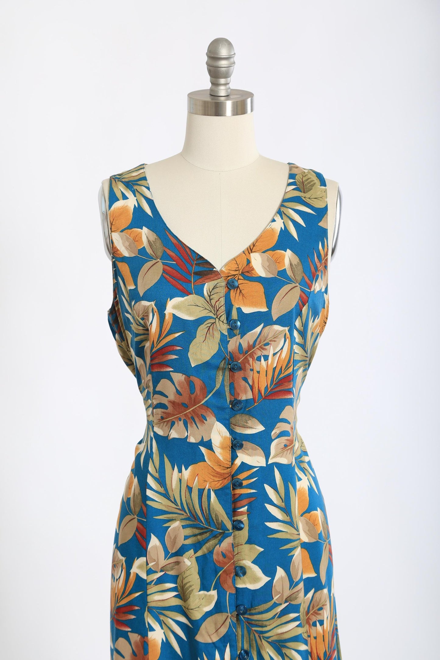90s tropical floral rayon maxi dress
