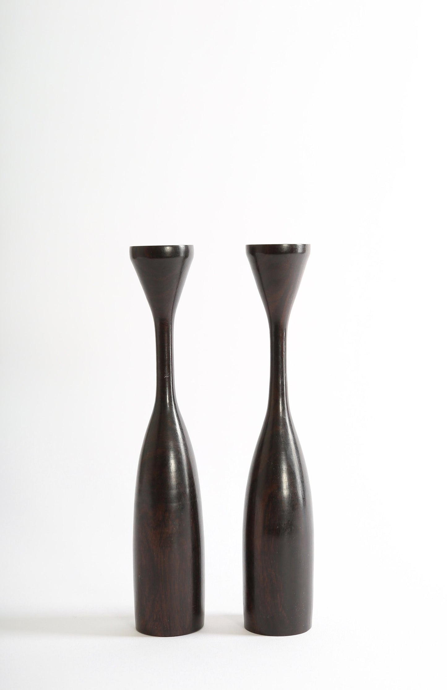 Vintage Mid Century Modern ironwood tulip candlestick holders