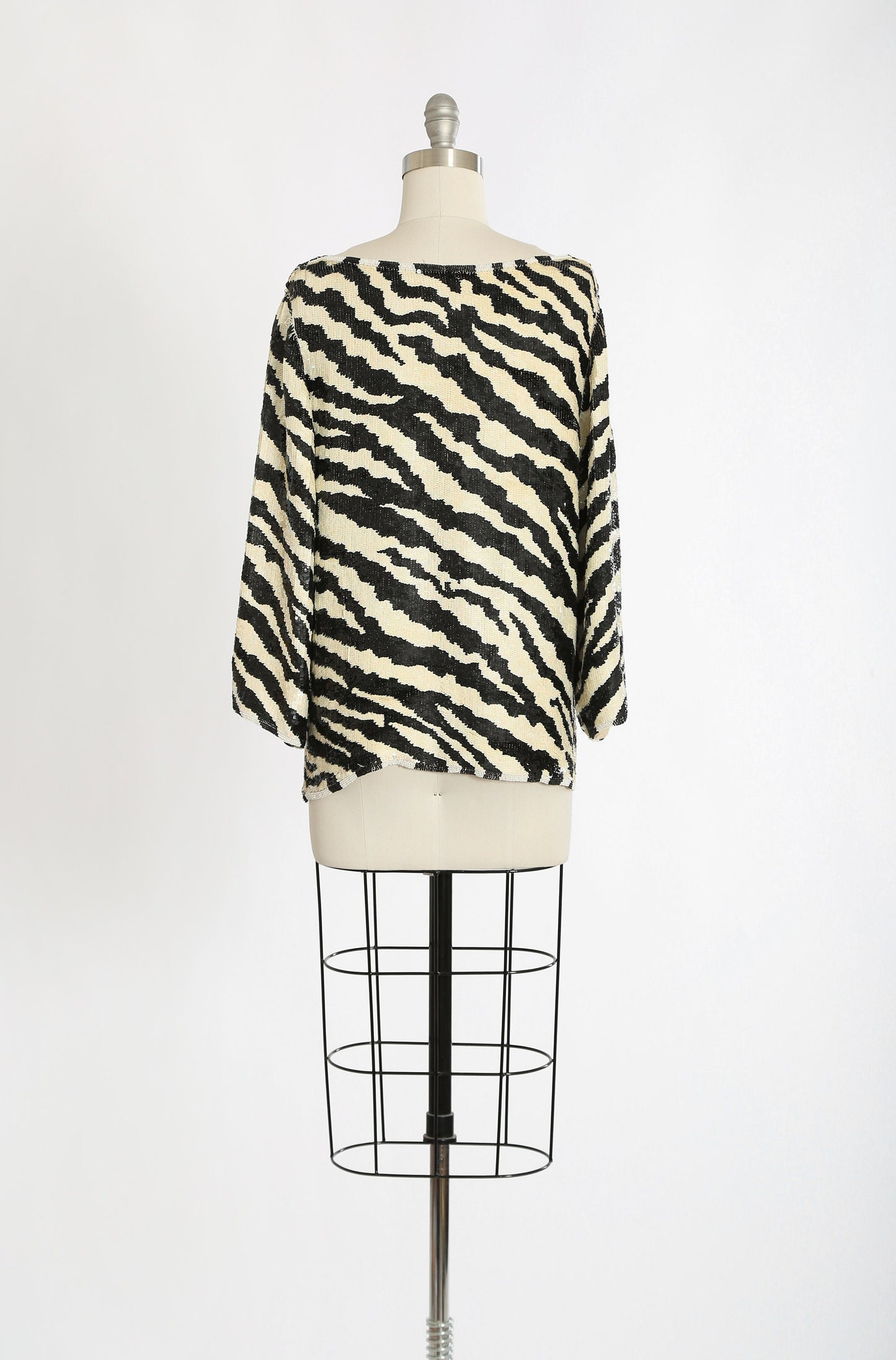 Vintage 80s St. Martin sequin beaded striped zebra silk blouse