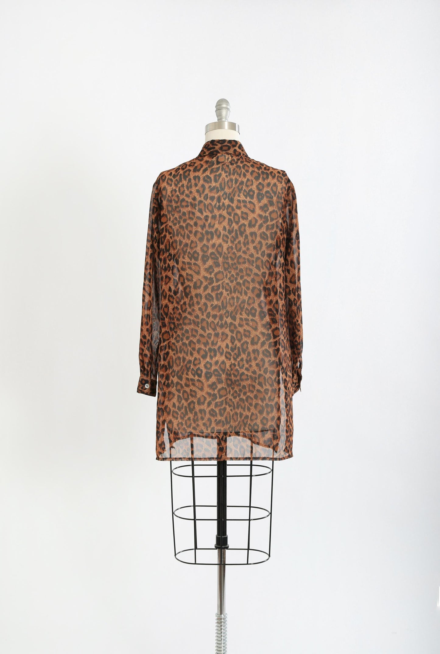 90s Leopard semi sheer long blouse