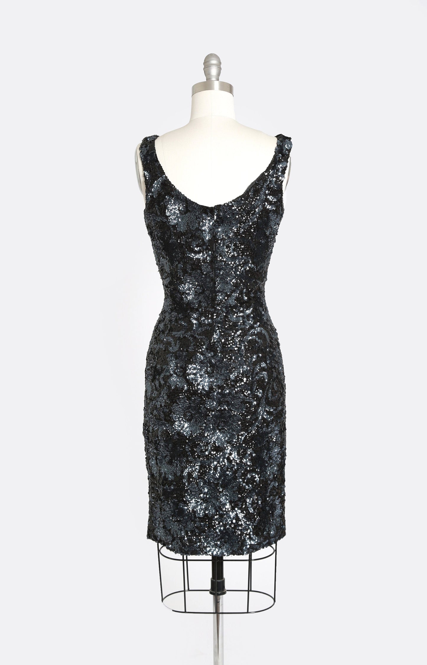 Vintage 50s black hand sequin wool wiggle dress | 1950s sequin cocktail dress