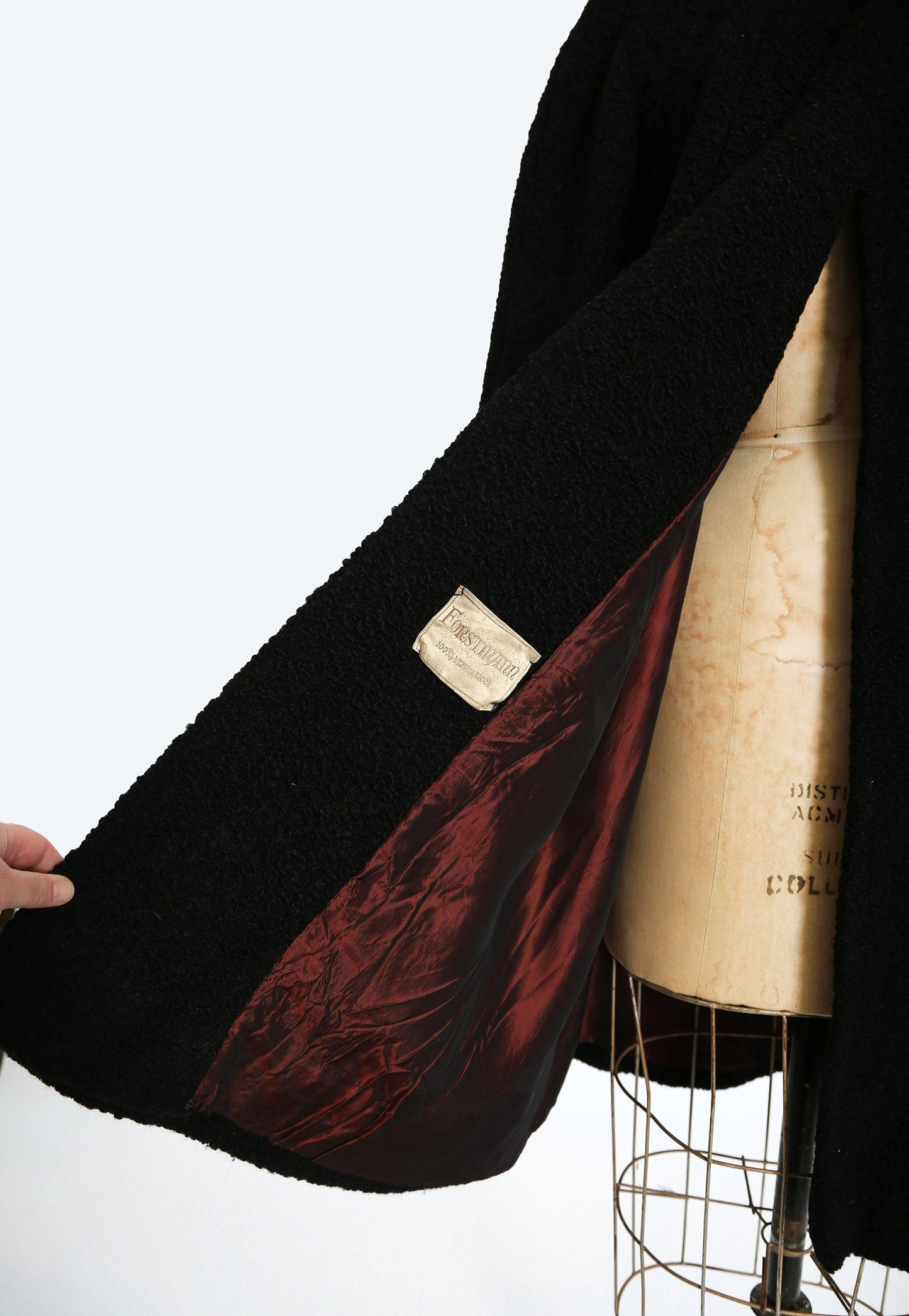 Vintage 50s black boucle wool opera swing coat