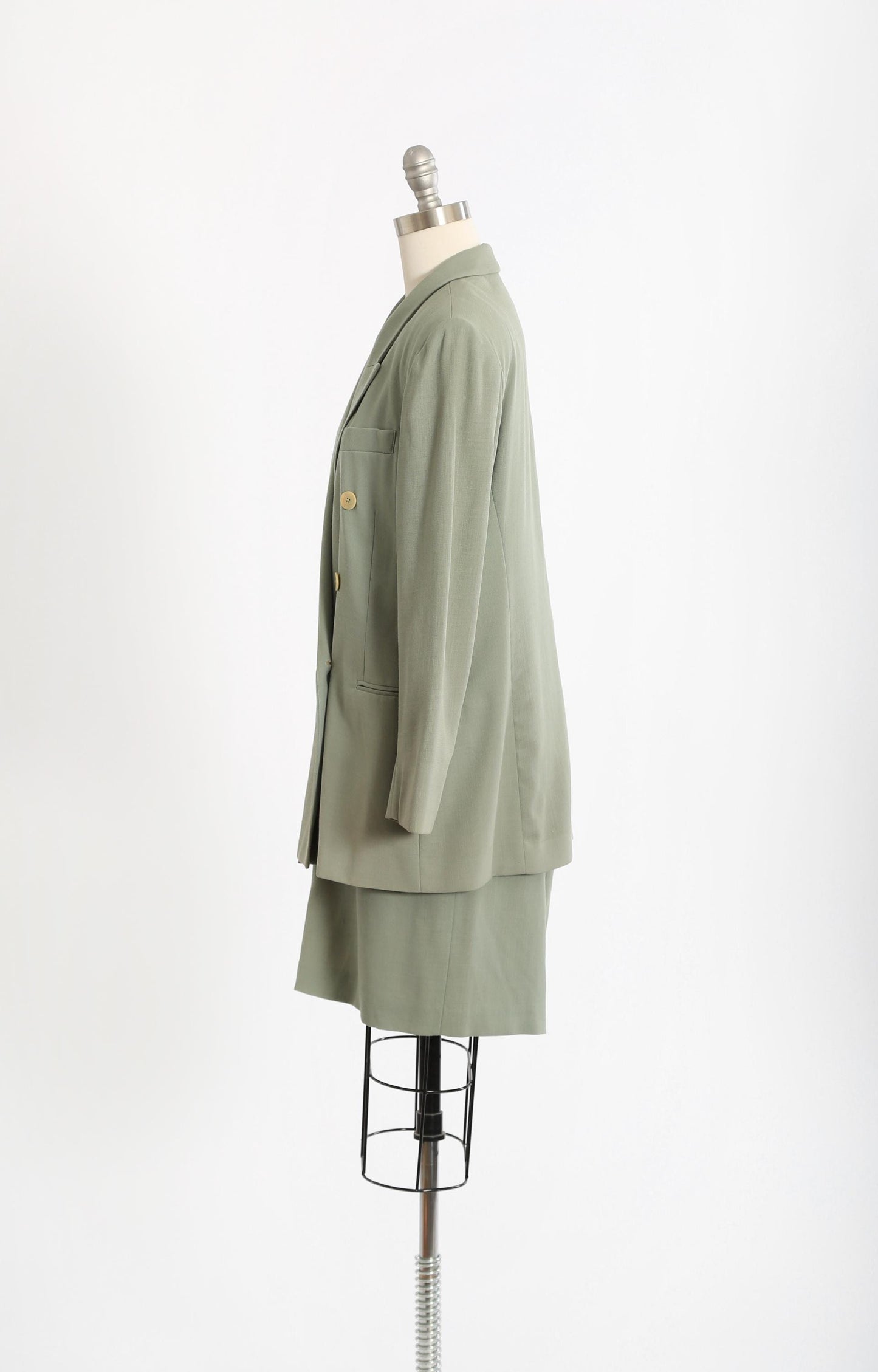 90s Sage Green oversized wool blazer skirt suit