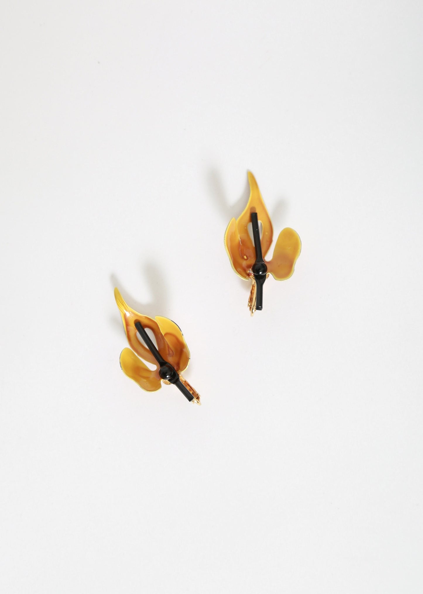 60s modernist yellow enamel flower clip on earrings