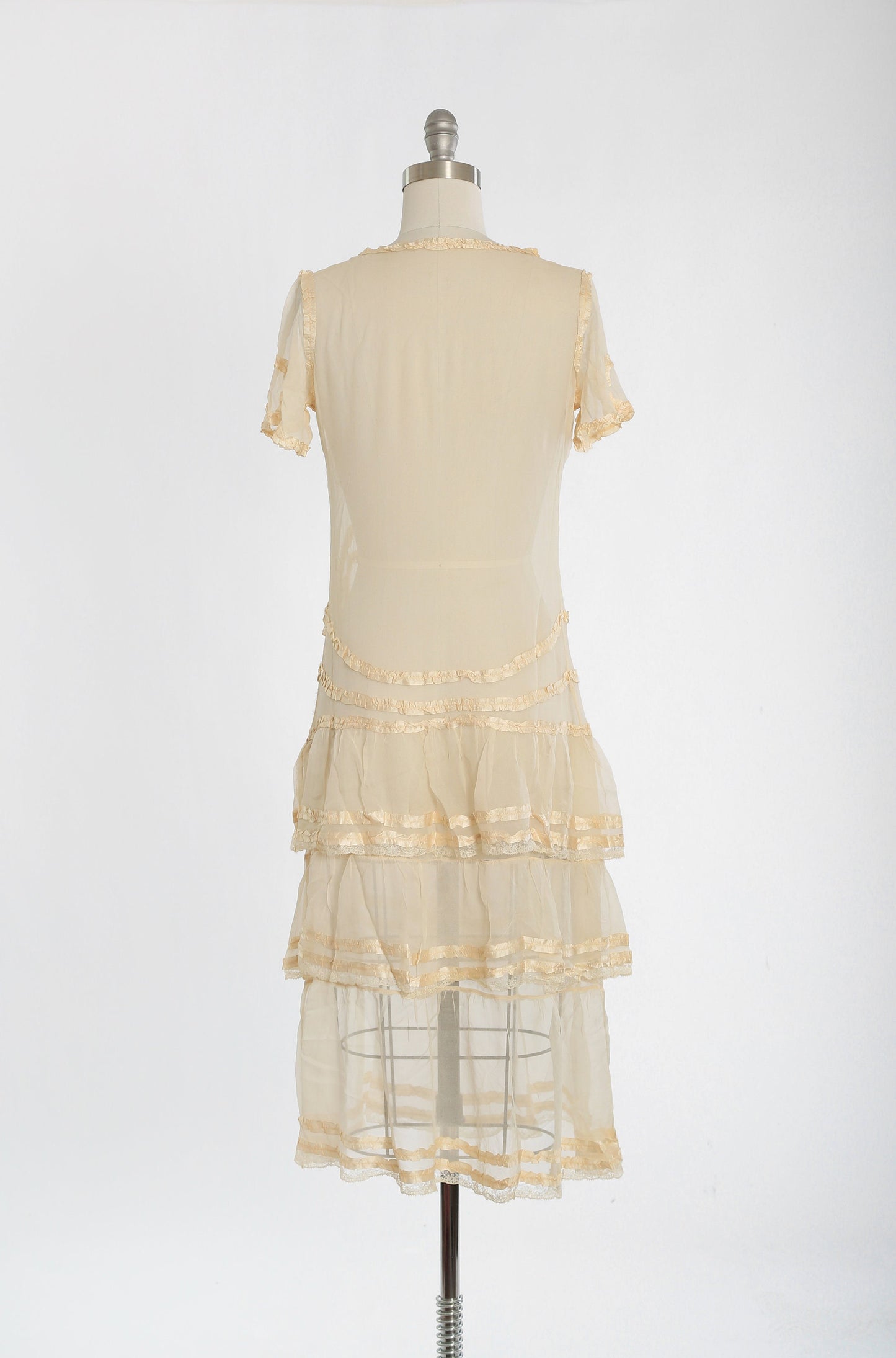 Antique Vintage 1920s ivory silk ribbon tiered drop waist dress
