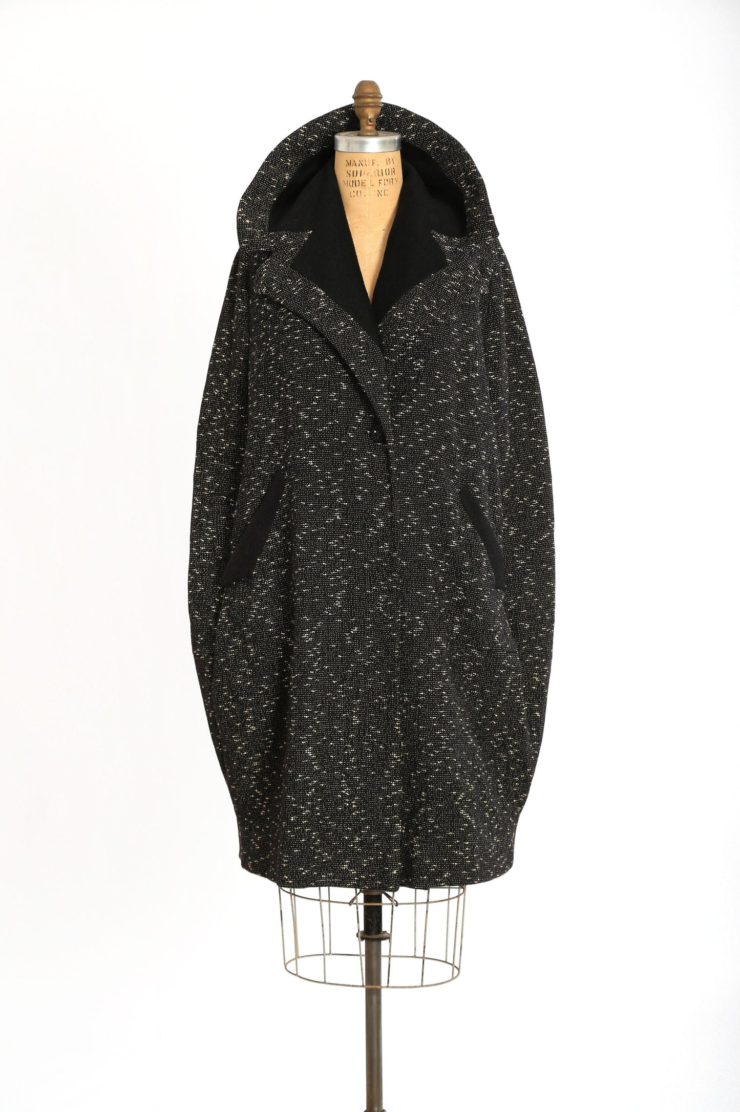 Vintage 40s English wool cape | 1940s black wool bouclé cocoon cape coat