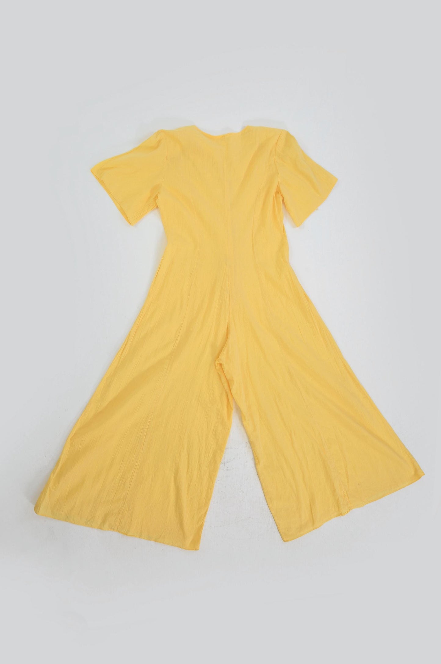 Vintage 1980s yellow cotton gauze wide leg jumpsuit