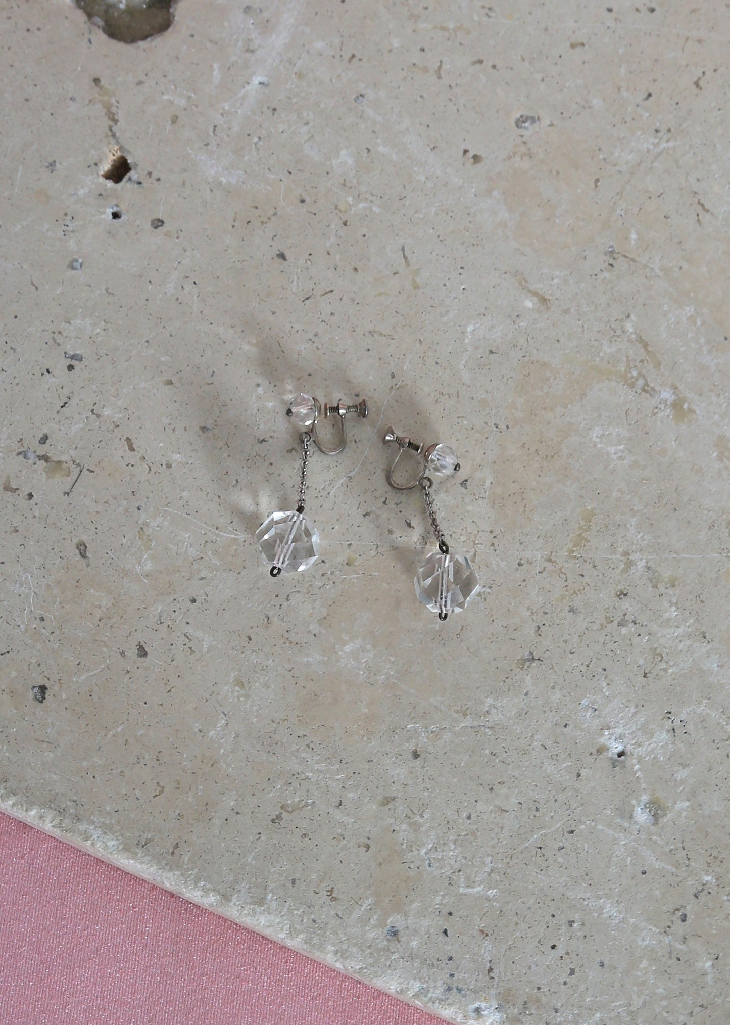 Vintage 1950s Rock crystal ball sterling silver screw back earrings
