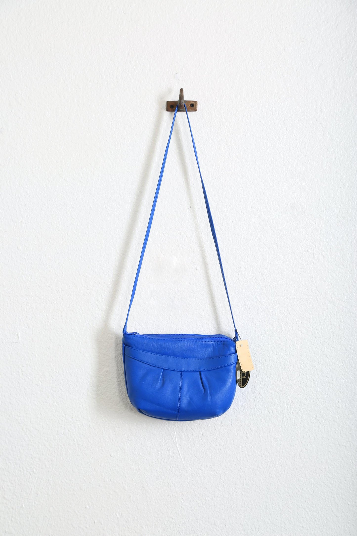 Vintage 90s bright blue leather purse | 1990s deadstock leather purse