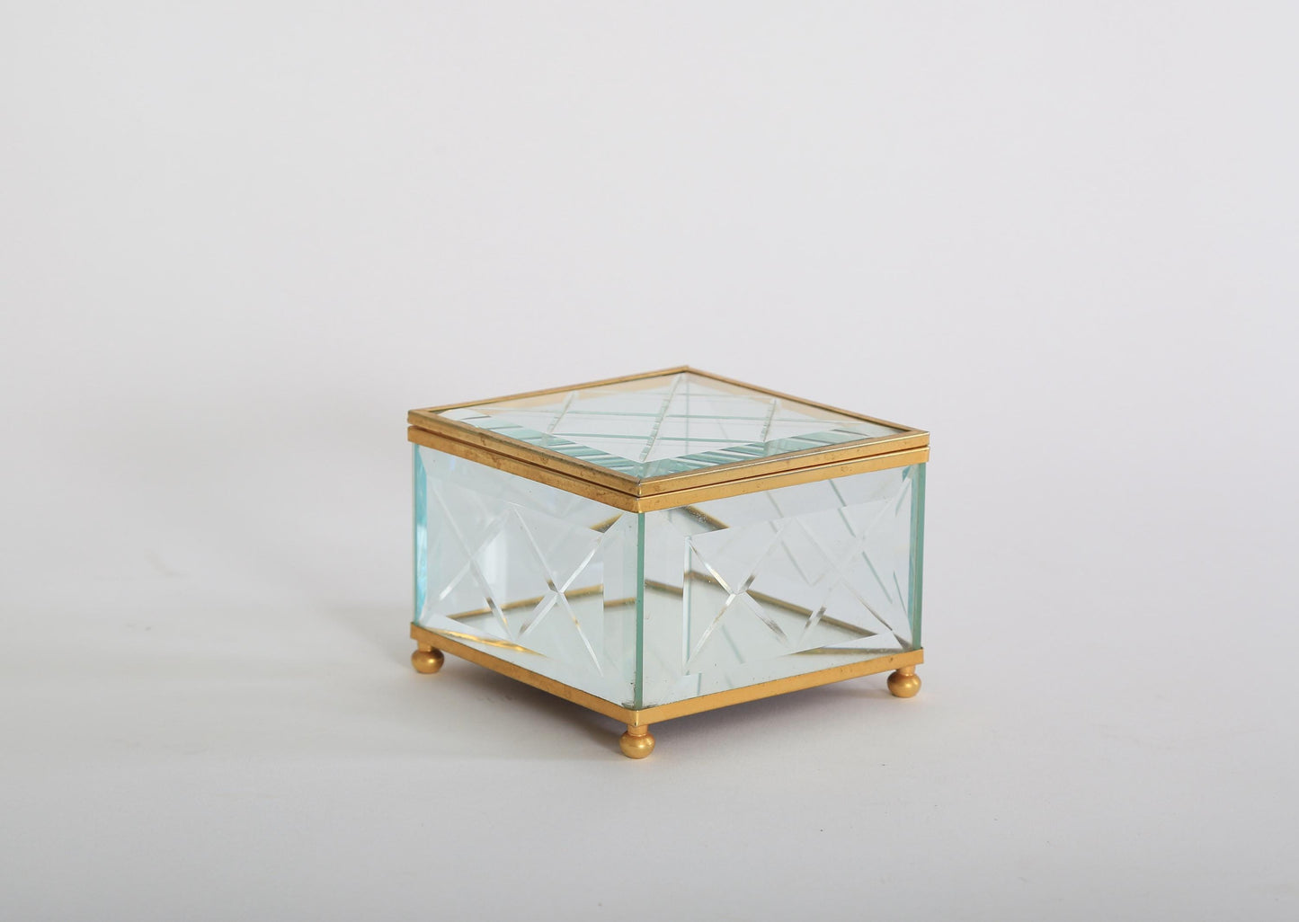 Vintage cut glass brass Jewelry Casket Box